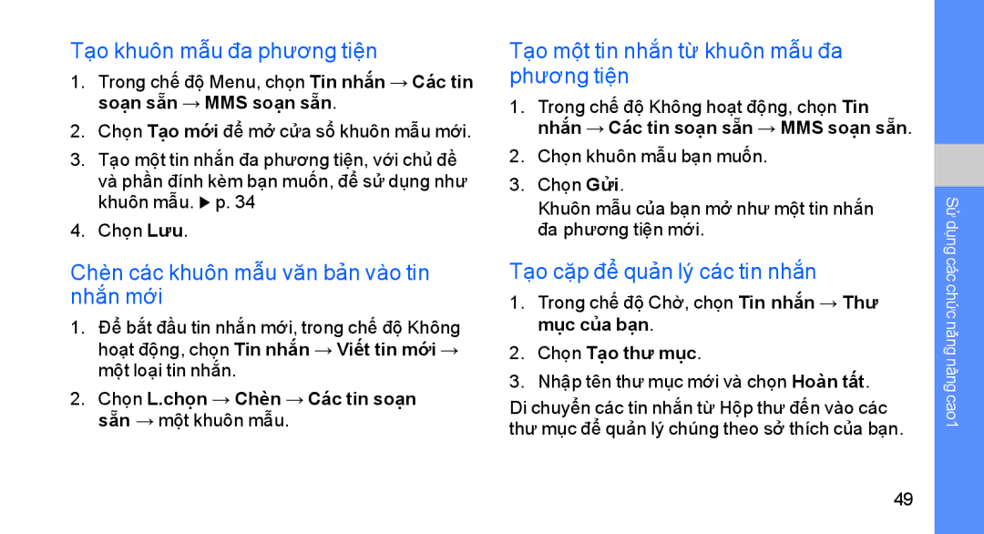 Samsung GT-S8003KKEXEV, GT-S8003KKEXXV manual Tạo khuôn mẫu đa phương tiện, Chèn các khuôn mẫu văn bản vào tin nhắn mới 