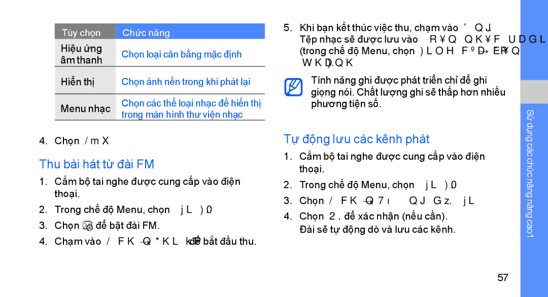 Samsung GT-S8003LPAXEV, GT-S8003KKEXXV manual Thu bài hát từ đài FM, Tự động lưu các kênh phát, Chọn L.chọn → Tự động dò đài 