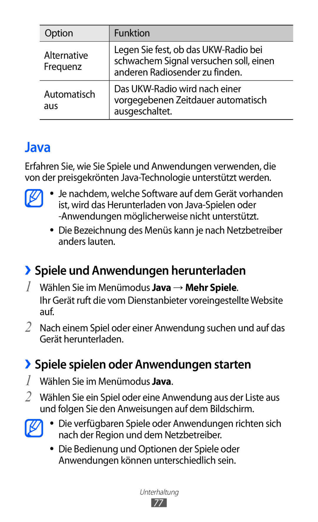 Samsung GT-S8500HKADBT manual Java, ››Spiele und Anwendungen herunterladen, ››Spiele spielen oder Anwendungen starten 