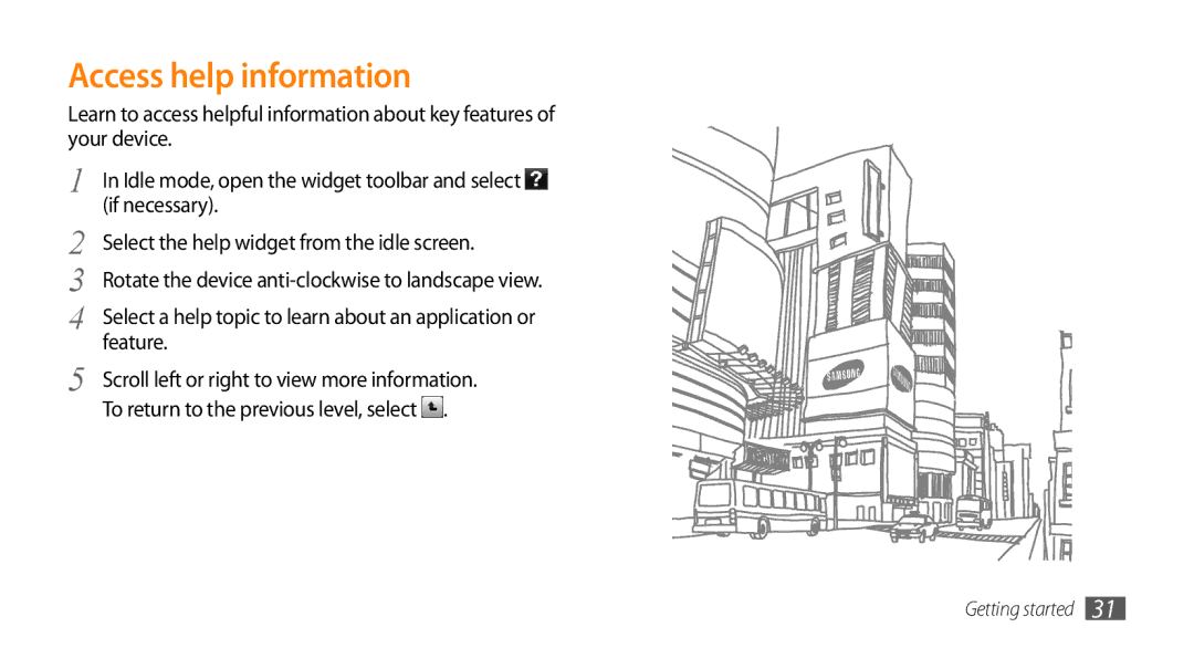 Samsung GT-S8500HKAXEO manual Access help information, Select a help topic to learn about an application or feature 