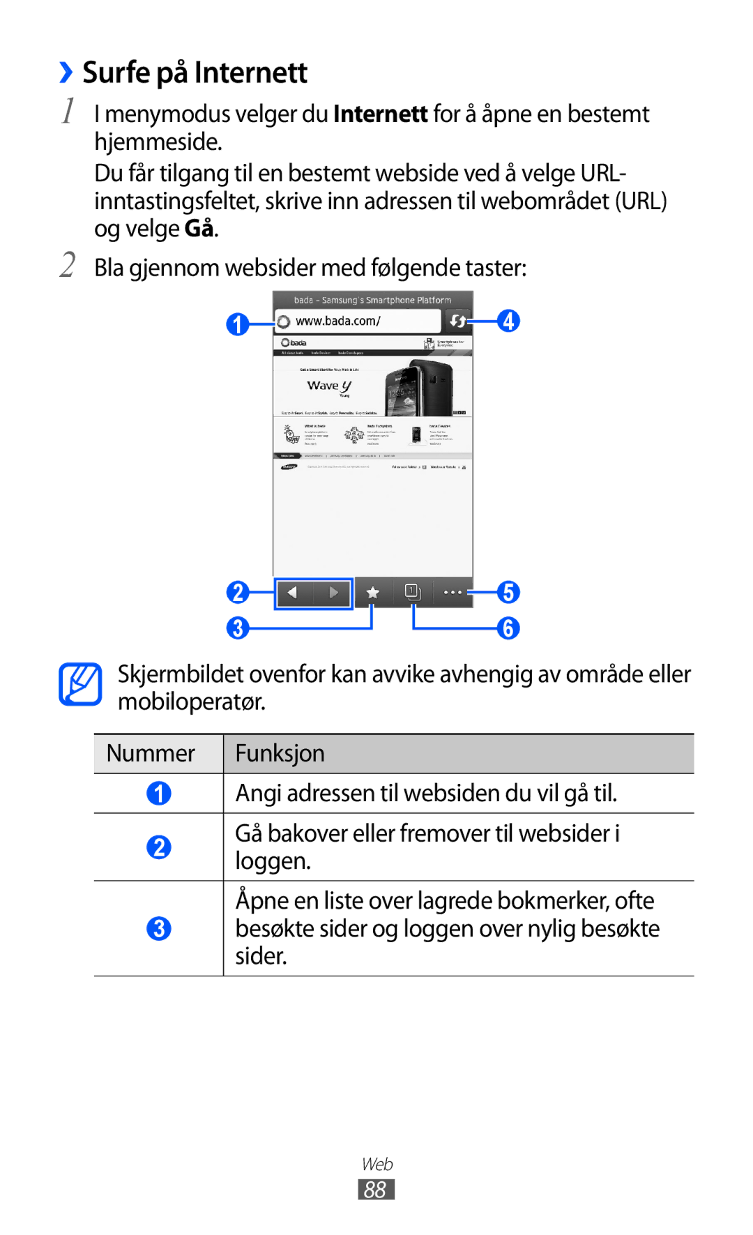 Samsung GT-S8500BAANEE, GT-S8500BAAXEE, GT-S8500BAATDC, GT-S8500ISAXEE manual ››Surfe på Internett 