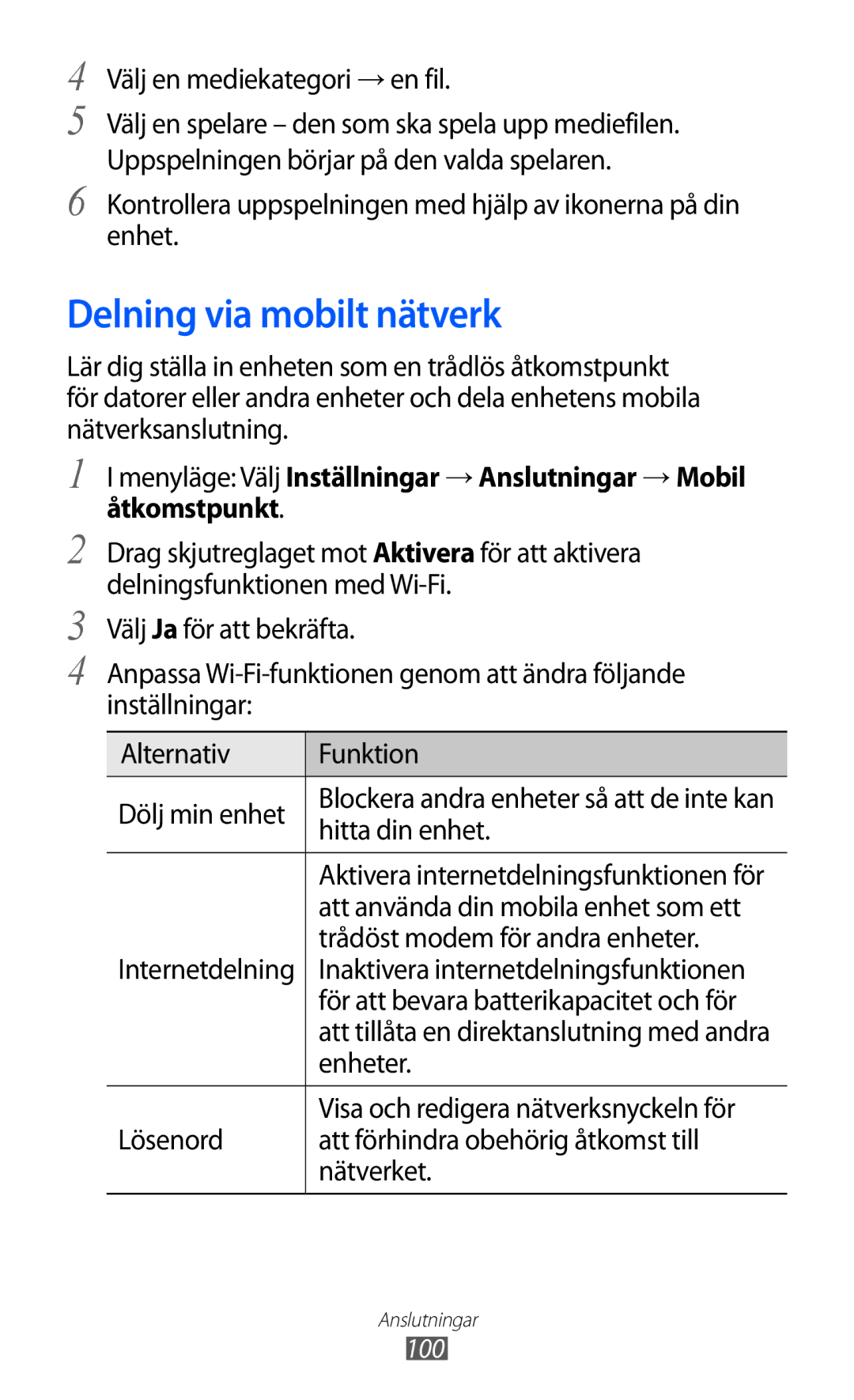 Samsung GT-S8500BAANEE, GT-S8500BAAXEE, GT-S8500BAATDC, GT-S8500ISAXEE manual Delning via mobilt nätverk 