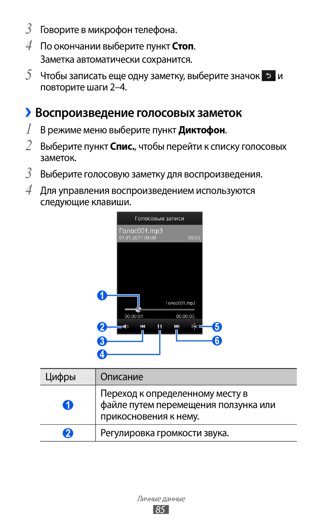 Samsung GT-S8500LRASER, GT-S8500BAASEB, GT-S8500HKISER ››Воспроизведение голосовых заметок, Говорите в микрофон телефона 