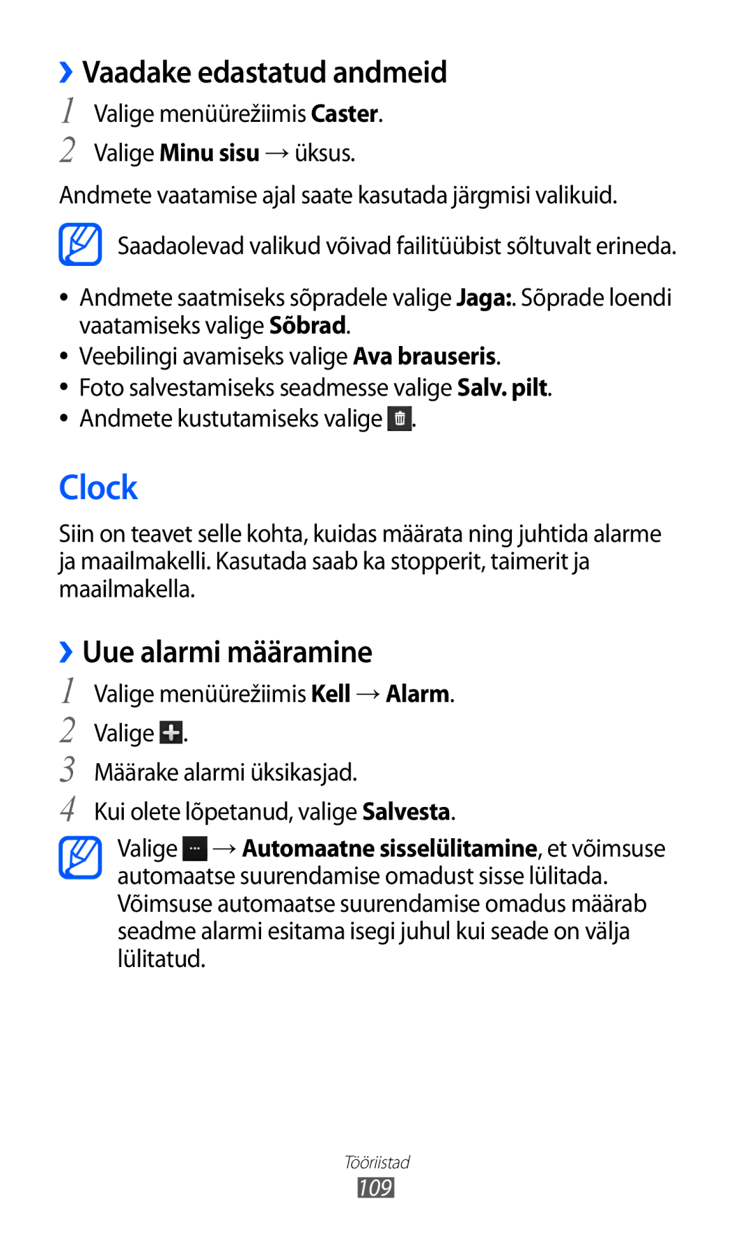 Samsung GT-S8500BAASEB manual Clock, ››Vaadake edastatud andmeid, ››Uue alarmi määramine 