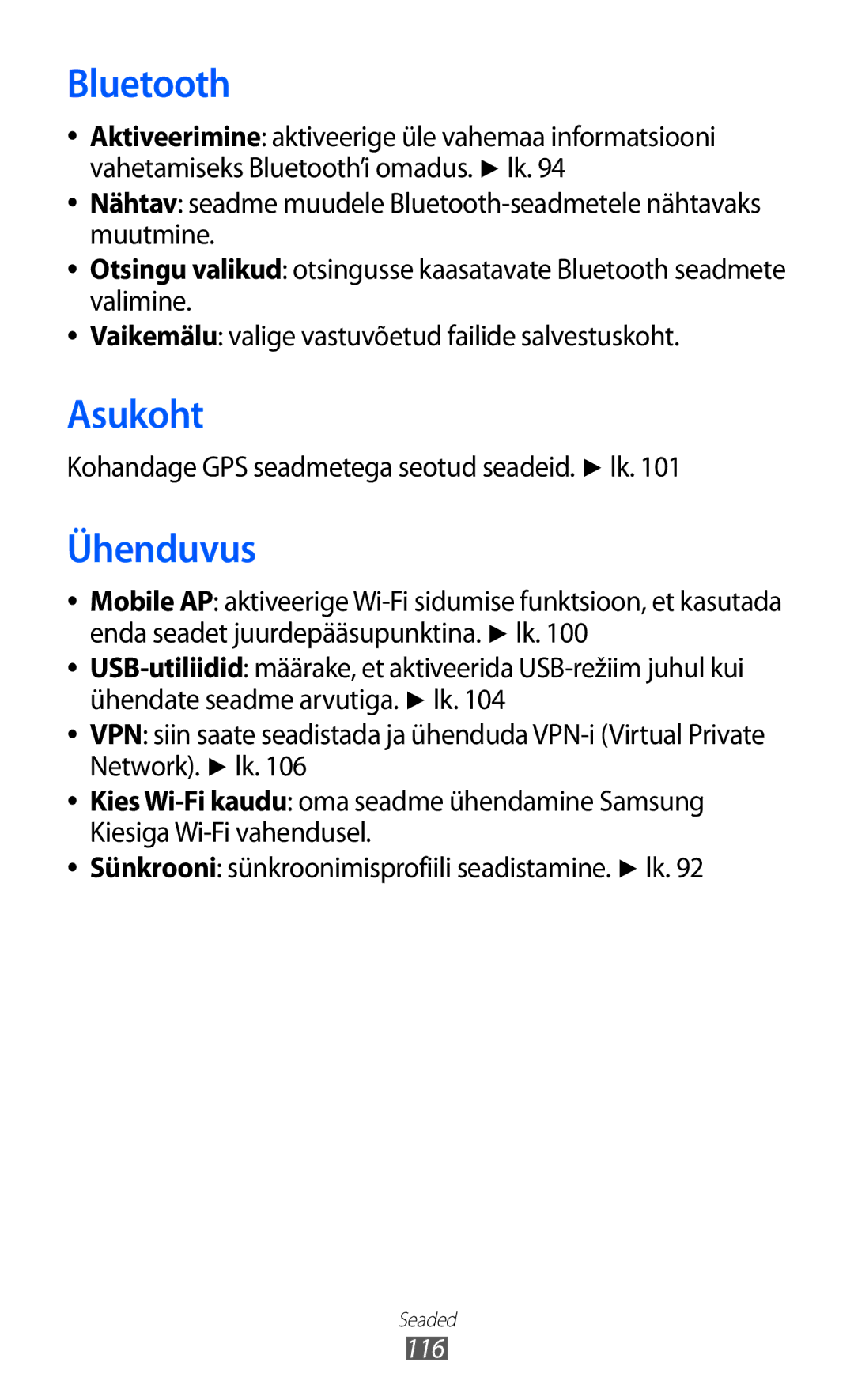 Samsung GT-S8500BAASEB manual Asukoht, Ühenduvus, Kohandage GPS seadmetega seotud seadeid. lk 