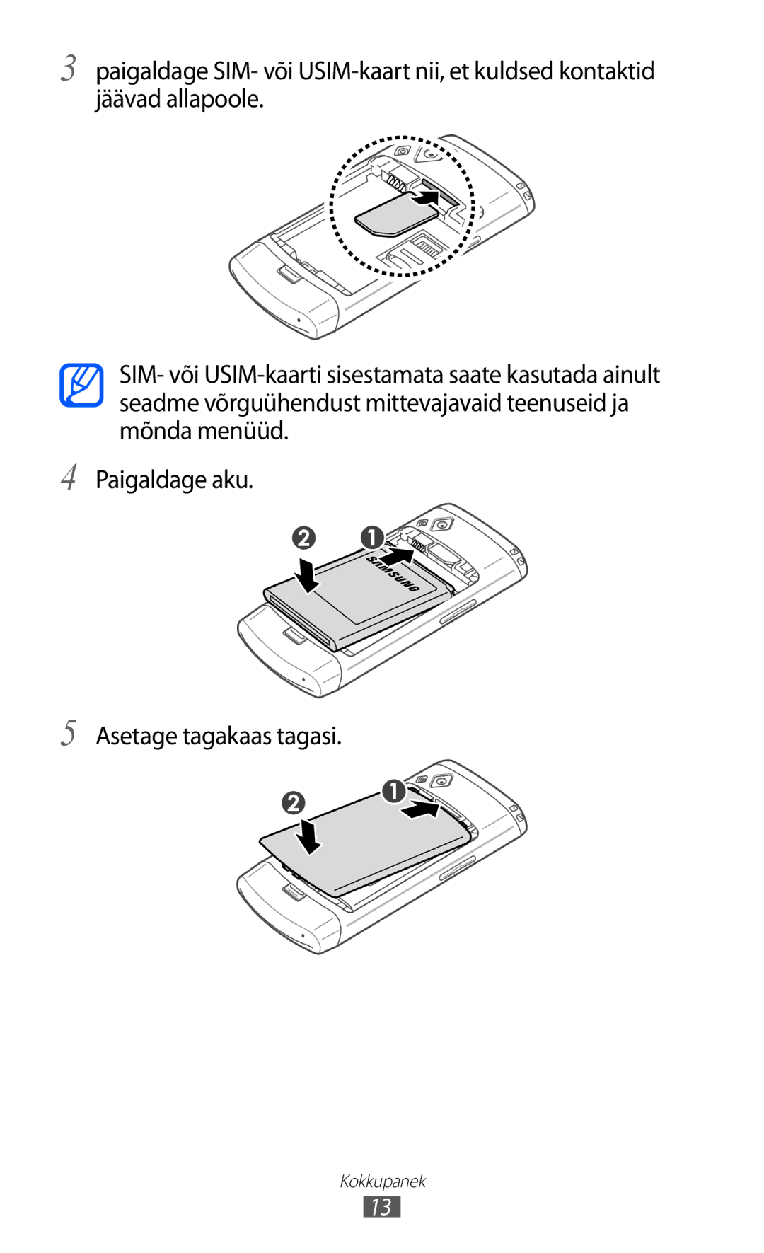 Samsung GT-S8500BAASEB manual Kokkupanek 