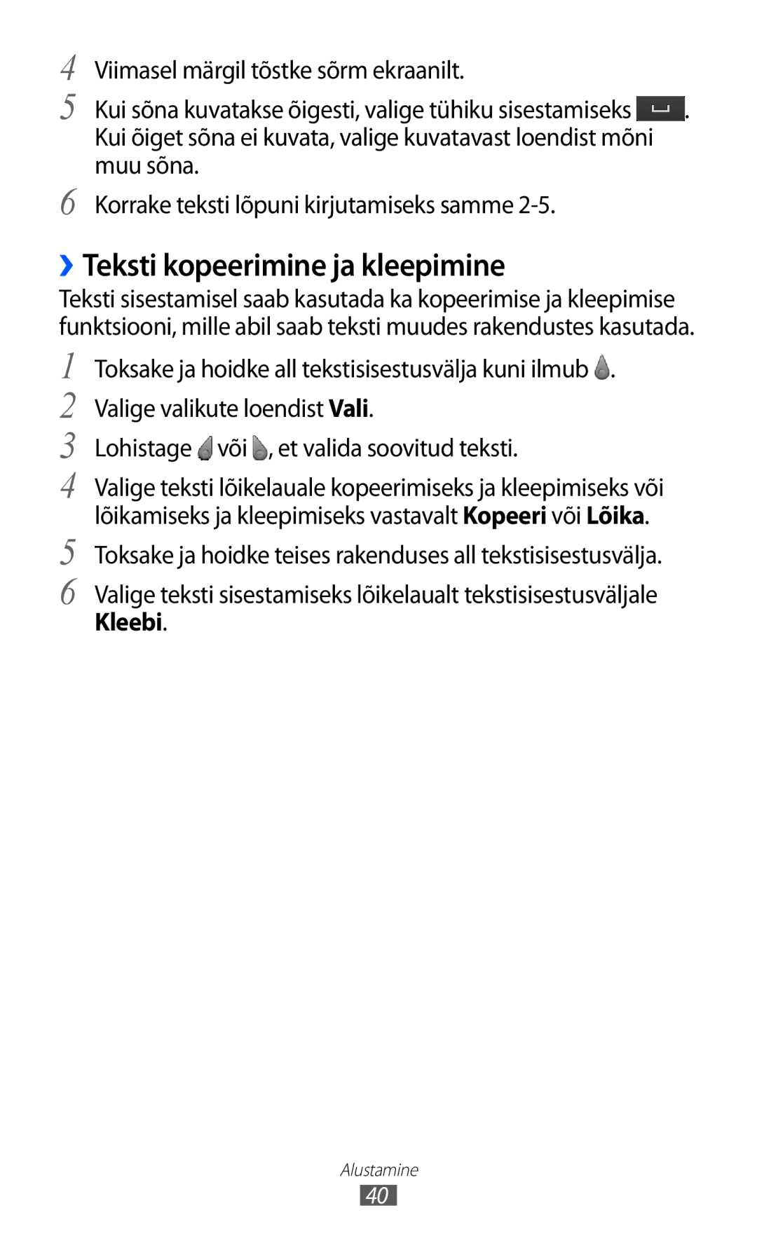 Samsung GT-S8500BAASEB manual ››Teksti kopeerimine ja kleepimine, Kleebi 