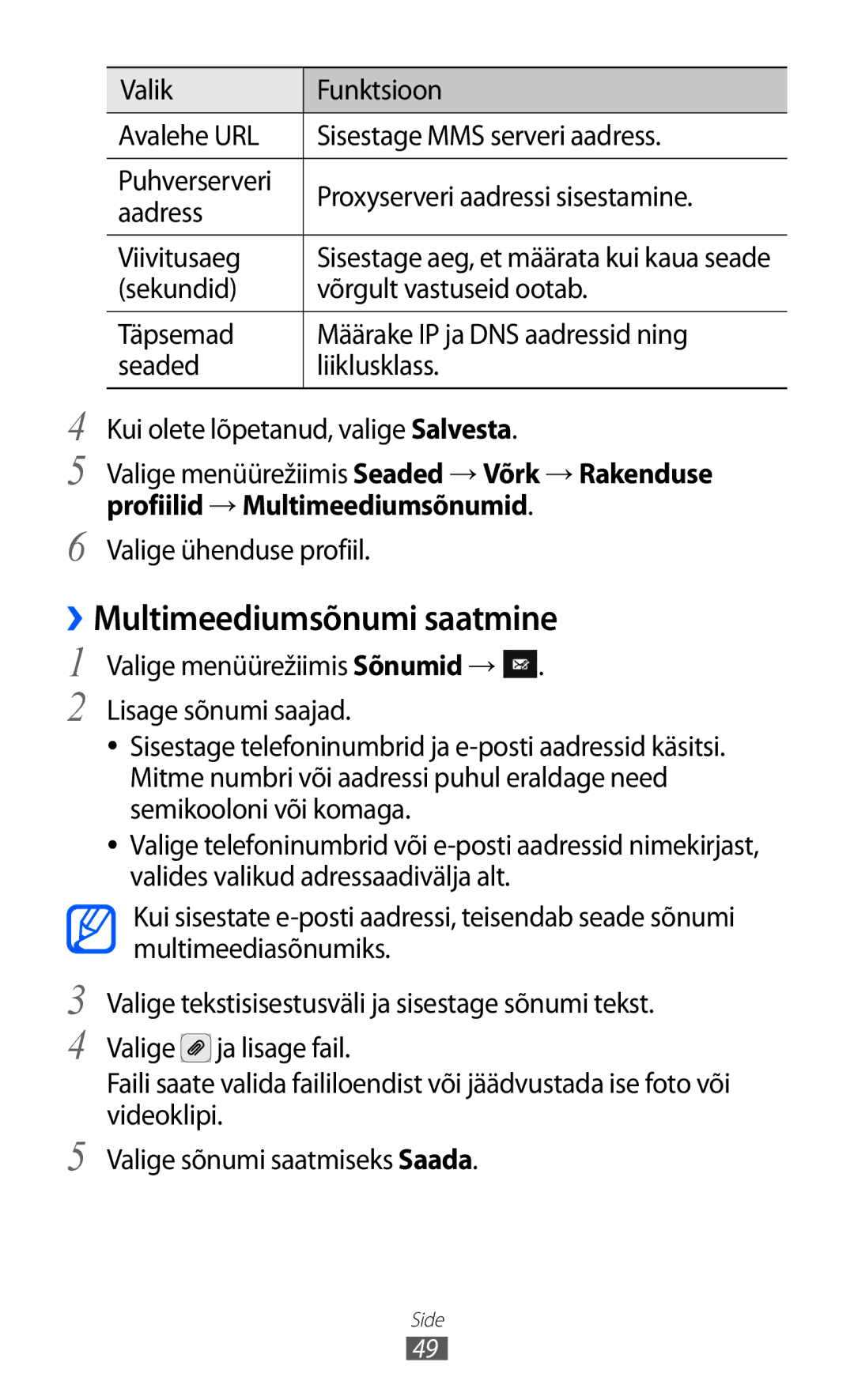 Samsung GT-S8500BAASEB manual ››Multimeediumsõnumi saatmine, Profiilid → Multimeediumsõnumid, Valige ühenduse profiil 