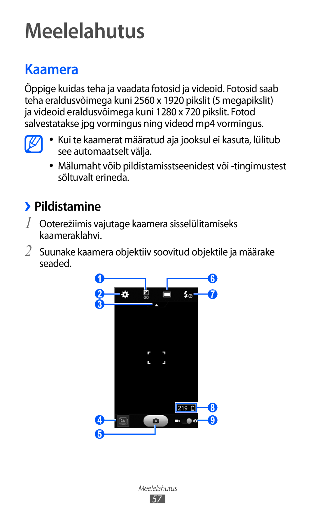 Samsung GT-S8500BAASEB manual Meelelahutus, Kaamera, ››Pildistamine 