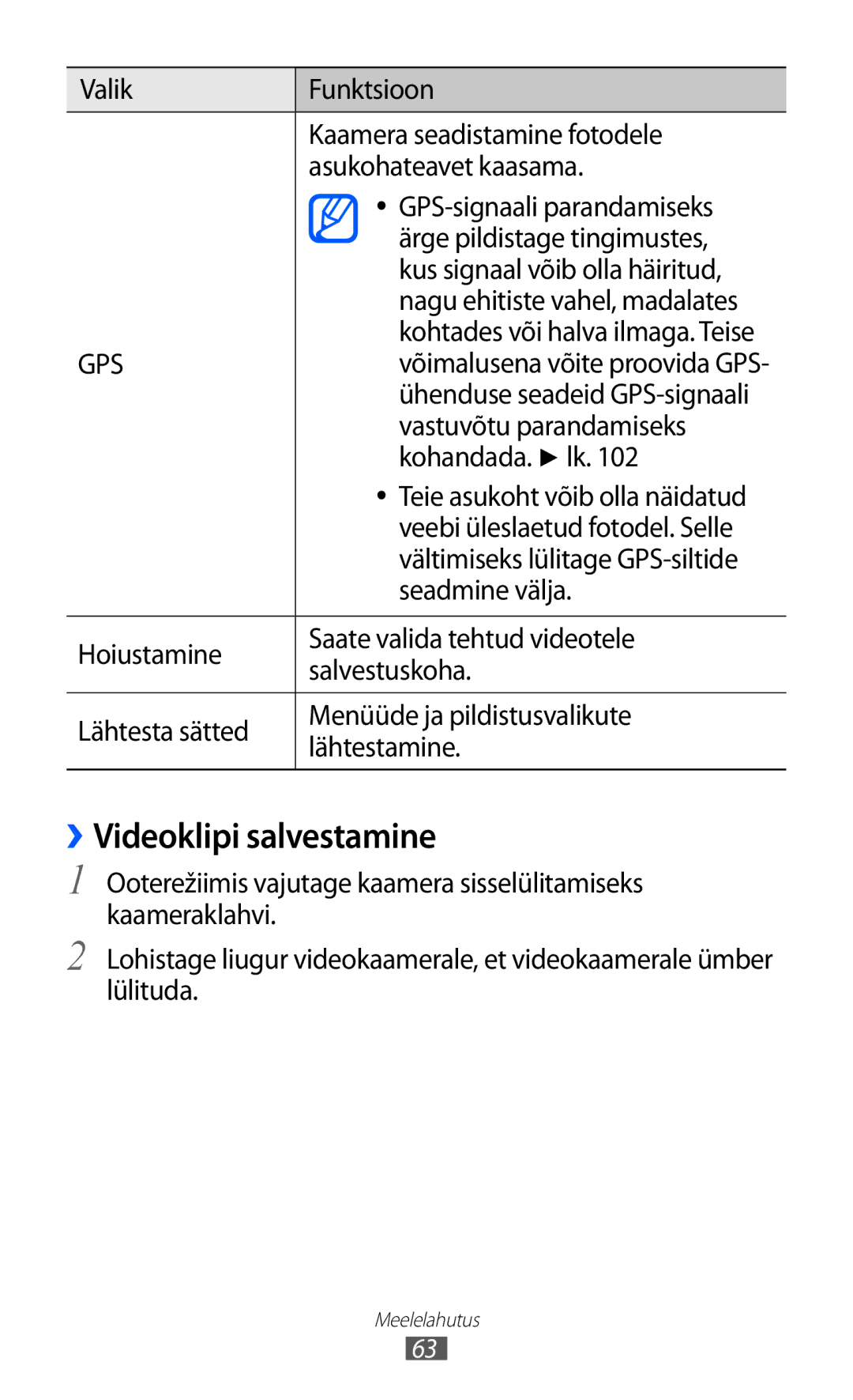 Samsung GT-S8500BAASEB manual ››Videoklipi salvestamine 