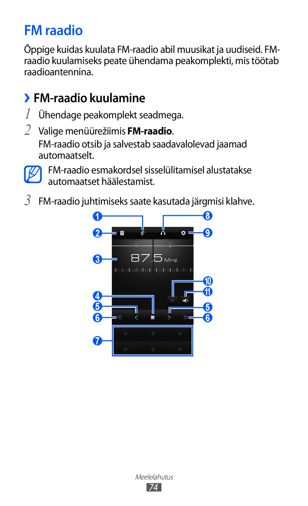 Samsung GT-S8500BAASEB manual FM raadio, ››FM-raadio kuulamine 