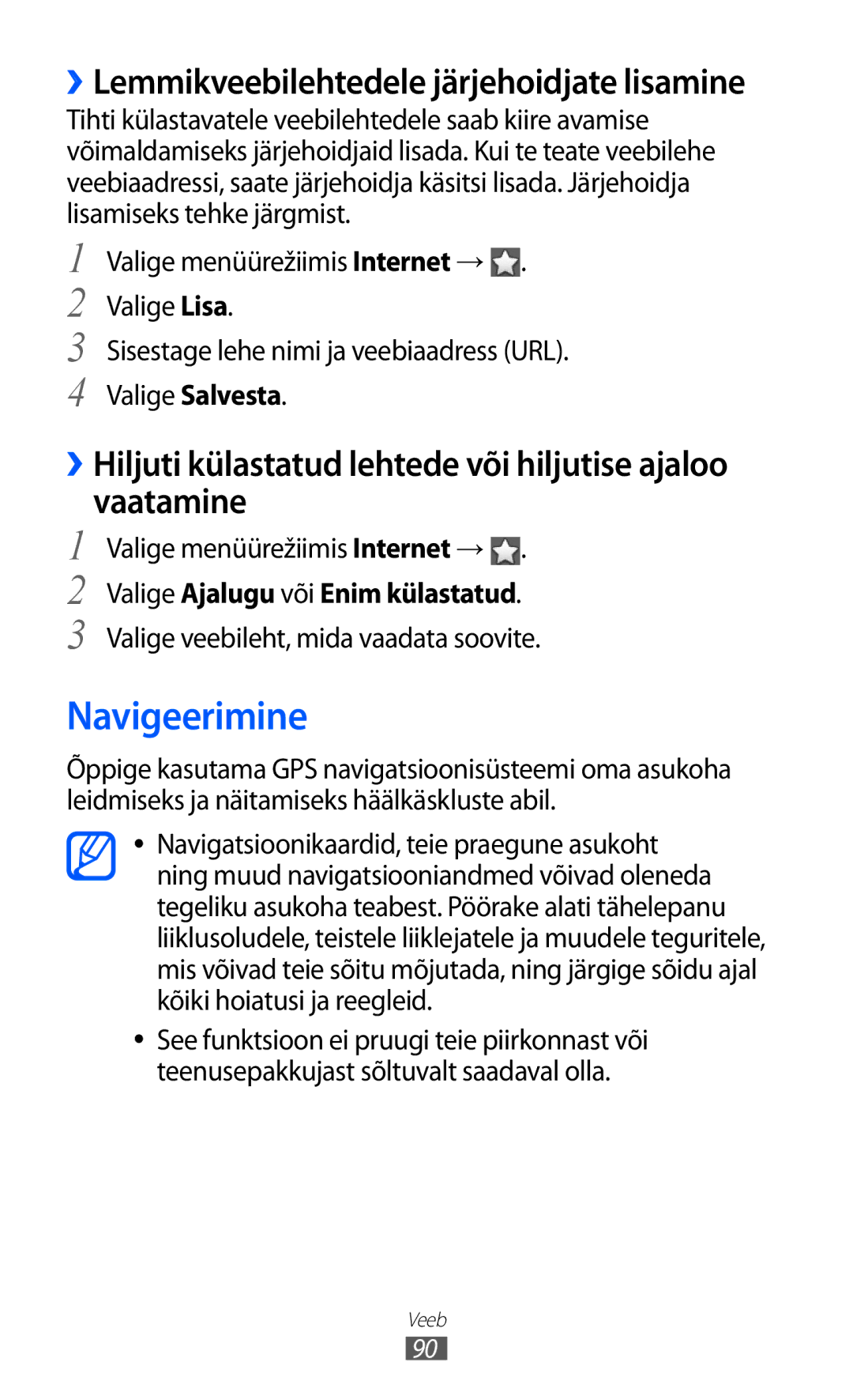 Samsung GT-S8500BAASEB manual Navigeerimine, ››Hiljuti külastatud lehtede või hiljutise ajaloo vaatamine 