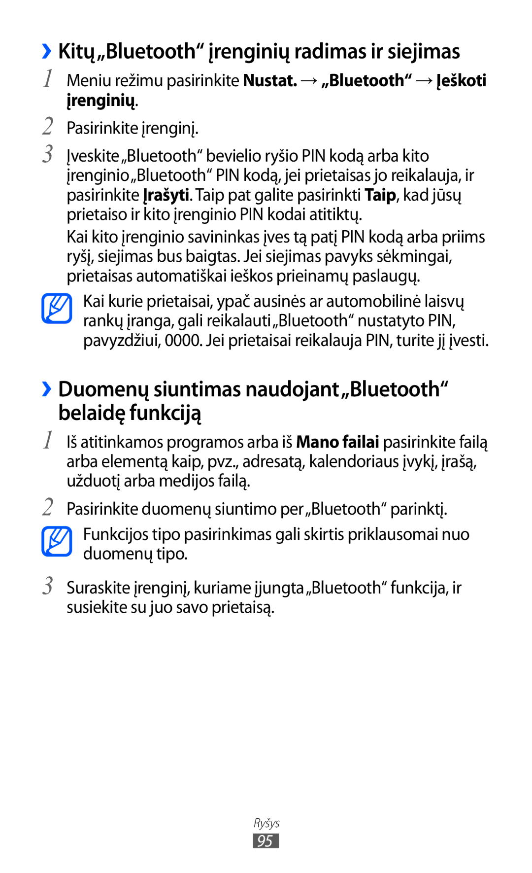 Samsung GT-S8500BAASEB manual ››Kitų„Bluetooth įrenginių radimas ir siejimas 