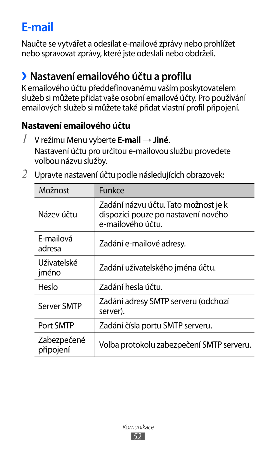 Samsung GT-S8500BAAO2C, GT-S8500BAATMZ, GT-S8500BAAIDE manual Mail, ››Nastavení emailového účtu a profilu, Připojení 