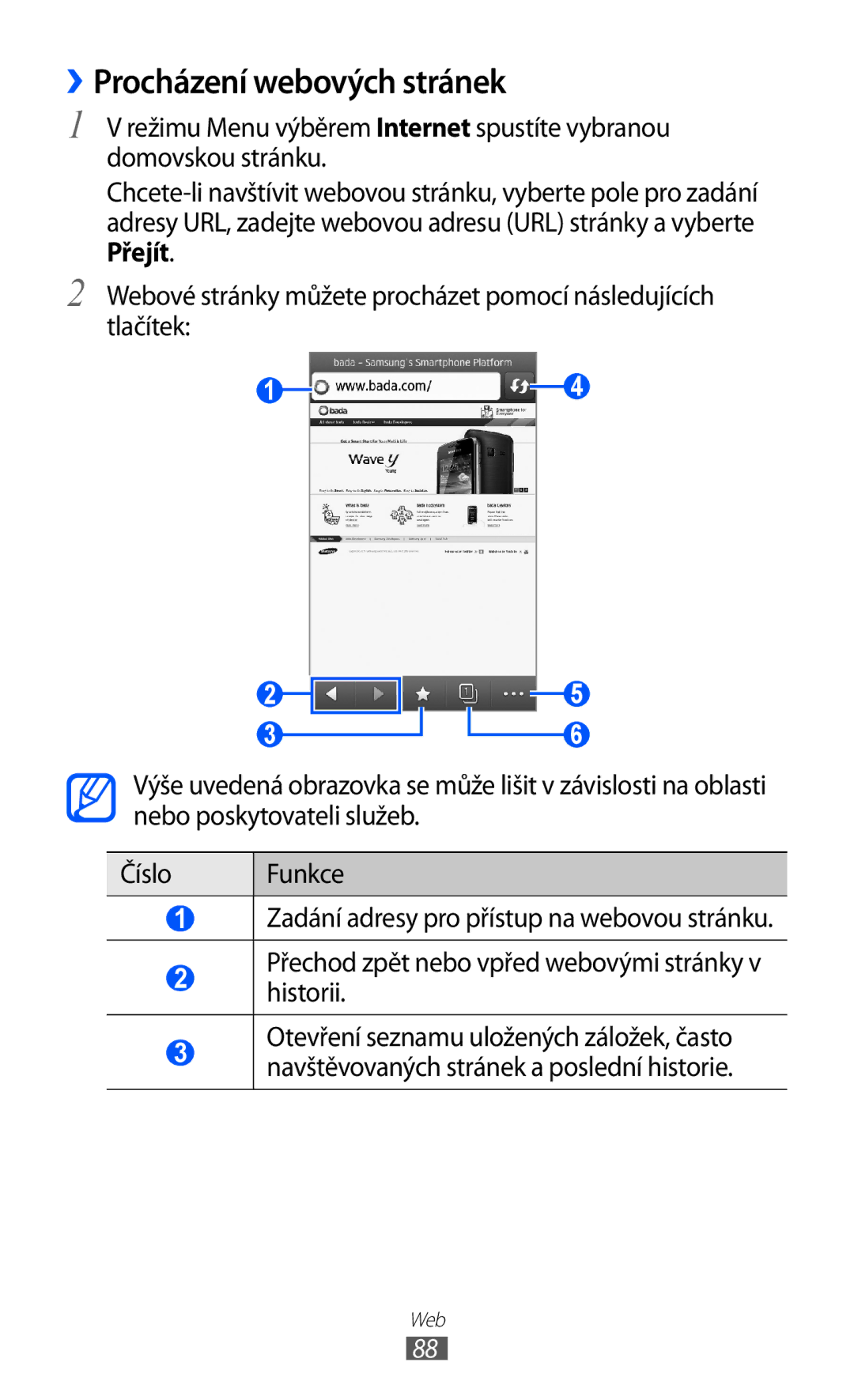 Samsung GT-S8500BAAO2C, GT-S8500BAATMZ, GT-S8500BAAIDE, GT-S8500BAAXEZ, GT-S8500BAAVDC manual ››Procházení webových stránek 