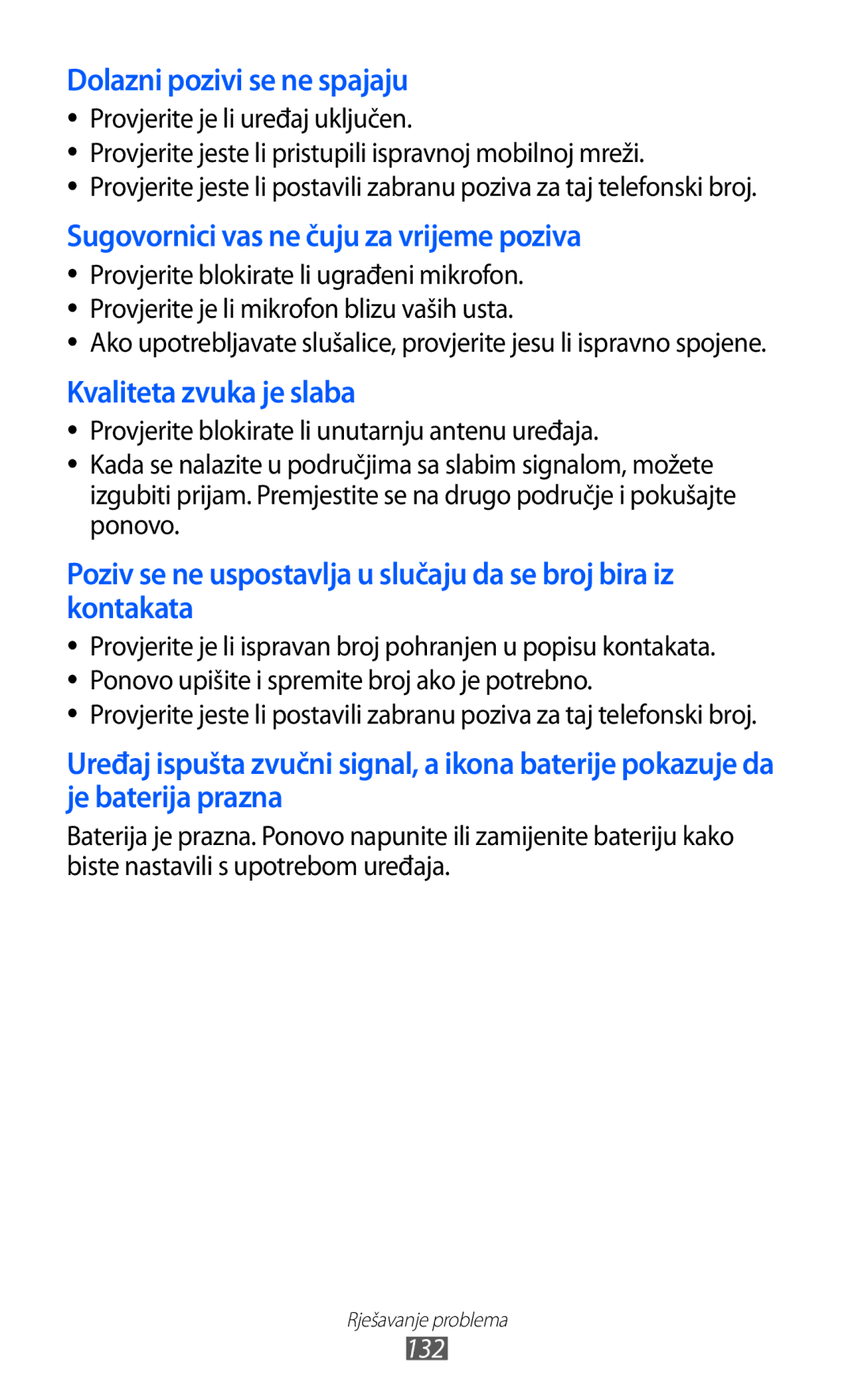 Samsung GT-S8500BAACRO, GT-S8500BAATRA, GT-S8500ISAMMC, GT-S8500HKATRA, GT-S8500GAAVIP Provjerite je li uređaj uključen, 132 