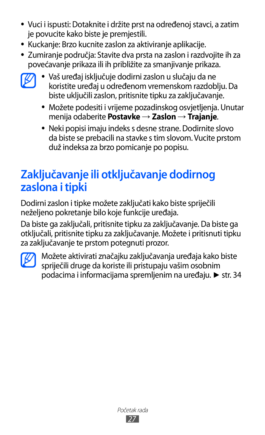 Samsung GT-S8500GAAVIP, GT-S8500BAATRA, GT-S8500ISAMMC manual Zaključavanje ili otključavanje dodirnog zaslona i tipki 