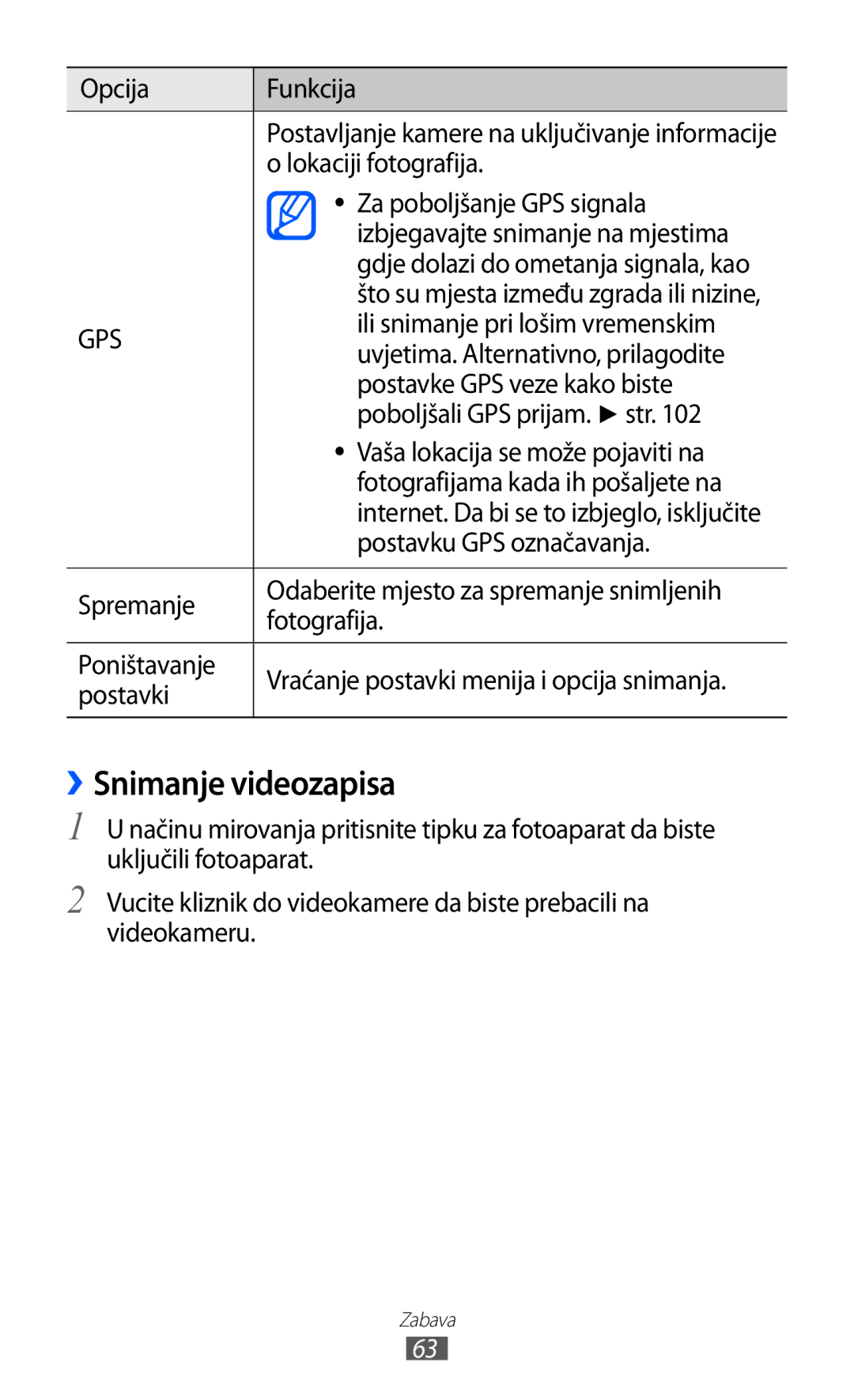 Samsung GT-S8500HKATWO, GT-S8500BAATRA, GT-S8500ISAMMC, GT-S8500HKATRA, GT-S8500GAAVIP, GT-S8500BAACRO ››Snimanje videozapisa 