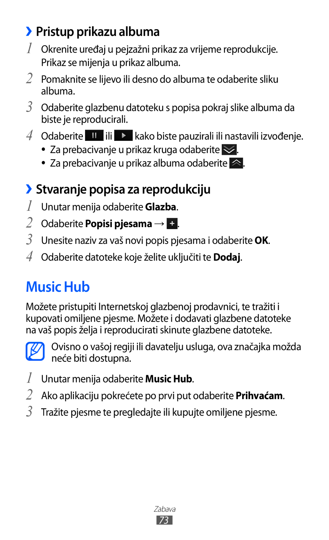 Samsung GT-S8500ISAMMC Music Hub, ››Pristup prikazu albuma, ››Stvaranje popisa za reprodukciju, Odaberite Popisi pjesama → 