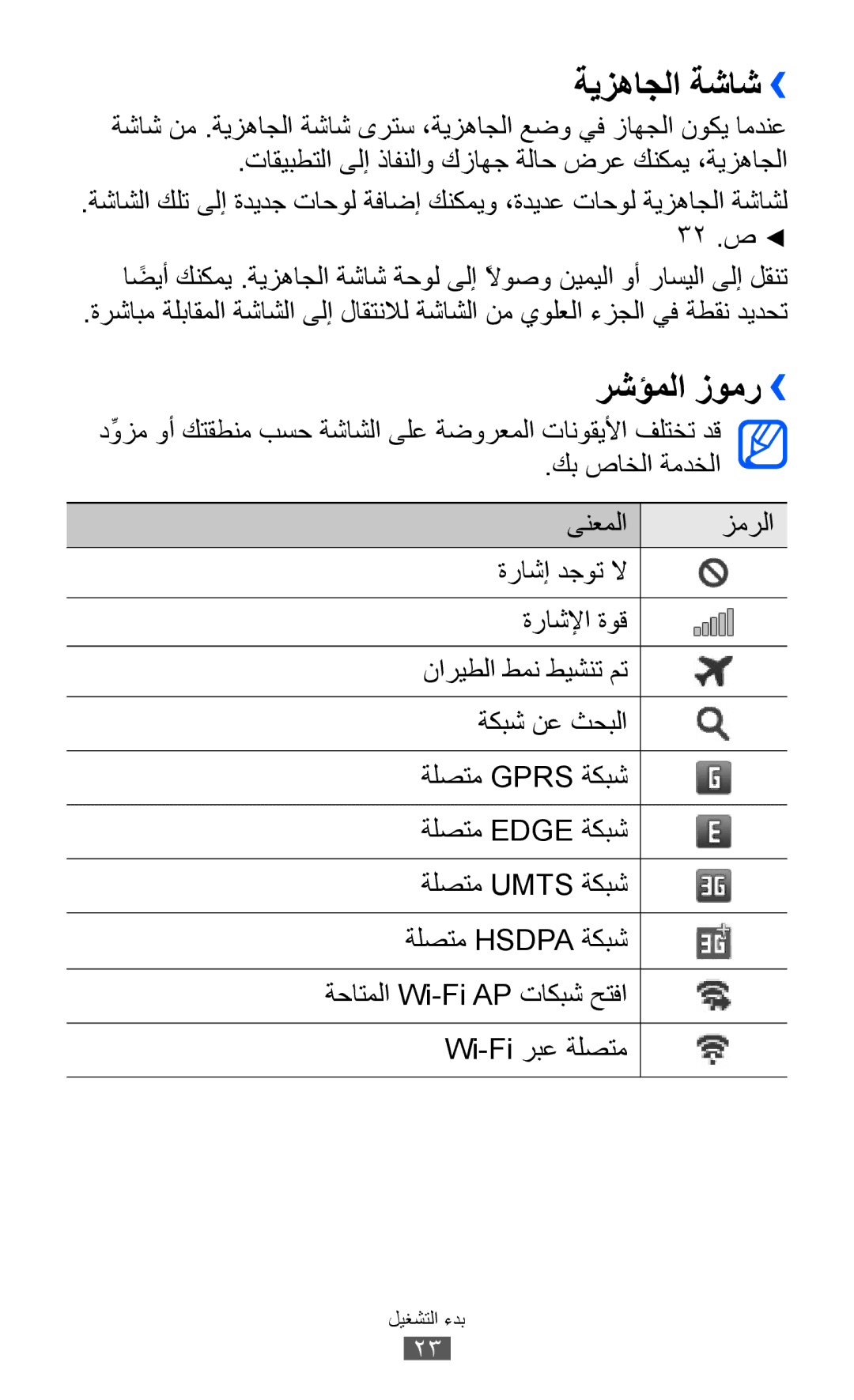 Samsung GT-S8500BAAEGY, GT-S8500BAATUR, GT-S8500HKJECT, GT-S8500HKNXSG, GT-S8500BAAKSA manual ةيزهاجلا ةشاش››, رشؤملا زومر›› 