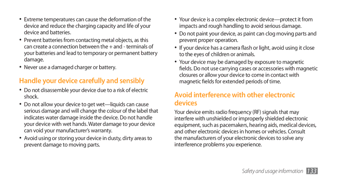 Samsung GT-S8500HKAXXV manual Handle your device carefully and sensibly, Avoid interference with other electronic devices 