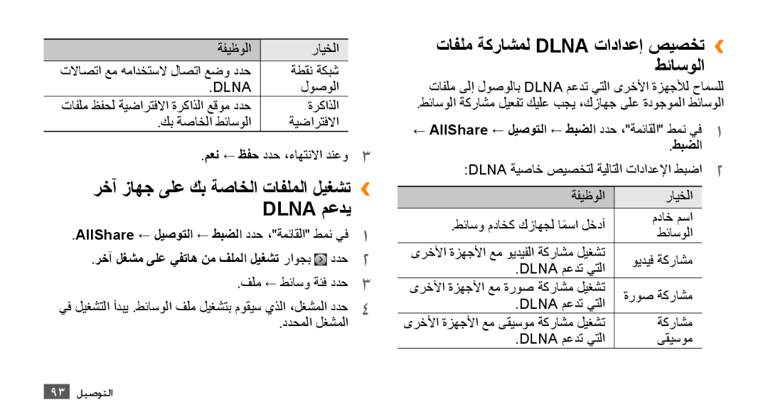 Samsung GT-S8500BAAABS رخآ زاهج ىلع كب ةصاخلا تافلملا ليغشت›› Dlna معدي, تافلم ةكراشمل Dlna تادادعإ صيصخت›› طئاسولا, طبضلا 