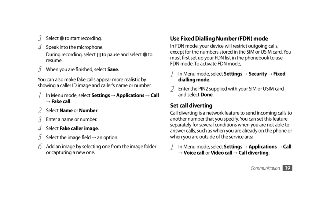 Samsung GT-S8500BAAXXV, GT-S8500BAATUR, GT-S8500HKJECT manual Use Fixed Dialling Number FDN mode, Set call diverting 