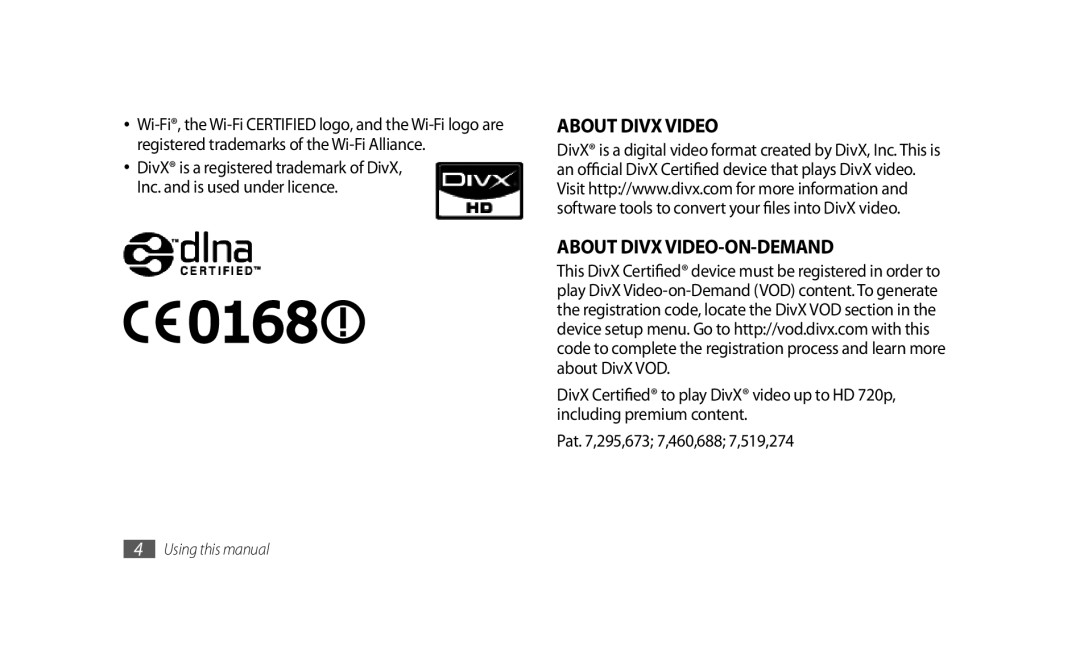 Samsung GT-S8500HKAECT, GT-S8500BAATUR, GT-S8500HKJECT, GT-S8500HKNXSG manual About Divx Video About Divx VIDEO-ON-DEMAND 