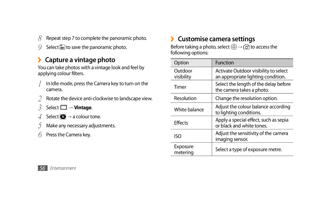 Samsung GT-S8500BAAMID, GT-S8500BAATUR, GT-S8500HKJECT ›› Capture a vintage photo, ›› Customise camera settings, → Vintage 