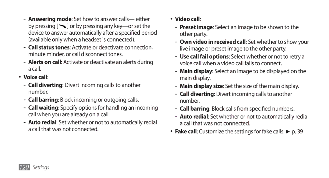 Samsung GT-S8500BAAPAK, GT-S8500BAATUR, GT-S8500HKJECT, GT-S8500HKNXSG Voice call, Call that was not connected, Video call 