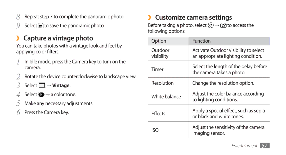 Samsung GT-S8500GAAARB, GT-S8500BAATUR, GT-S8500HKJECT ›› Capture a vintage photo, ›› Customize camera settings, → Vintage 