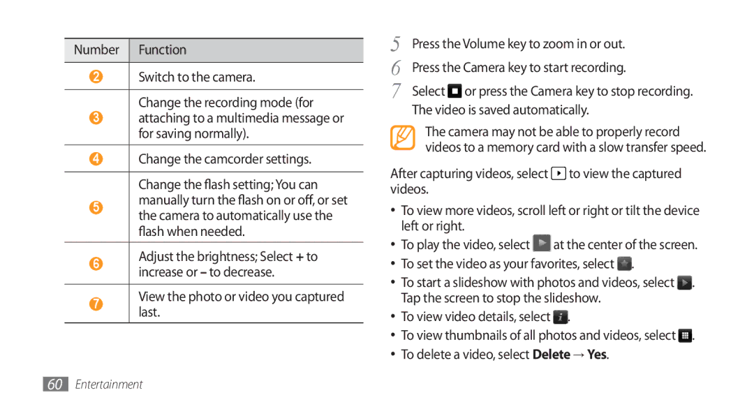 Samsung GT-S8500BAATHR, GT-S8500BAATUR manual View the photo or video you captured last, Video is saved automatically 