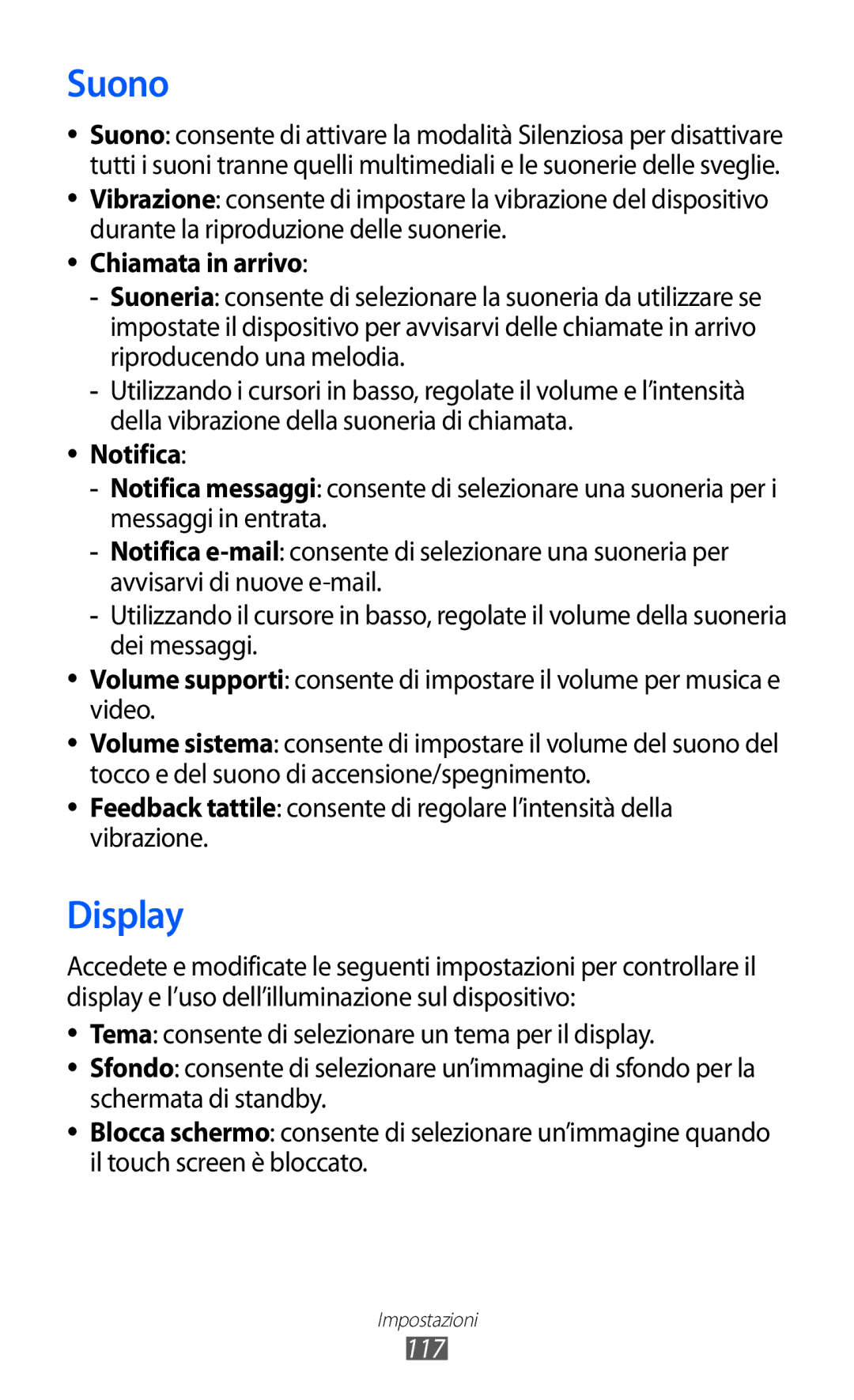 Samsung GT-S8500HKAOMN, GT-S8500BAATIM, GT-S8500ISATIM, GT-S8500BAAITV Suono, Display, Chiamata in arrivo, Notifica, 117 