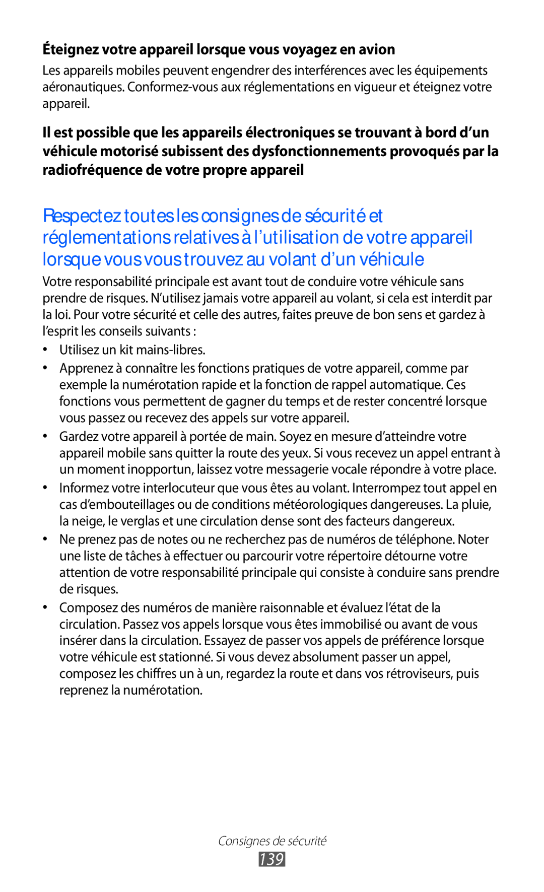 Samsung GT-S8500BAAFTB, GT-S8500HKAXEF, GT-S8500HKABOG manual 139, Éteignez votre appareil lorsque vous voyagez en avion 