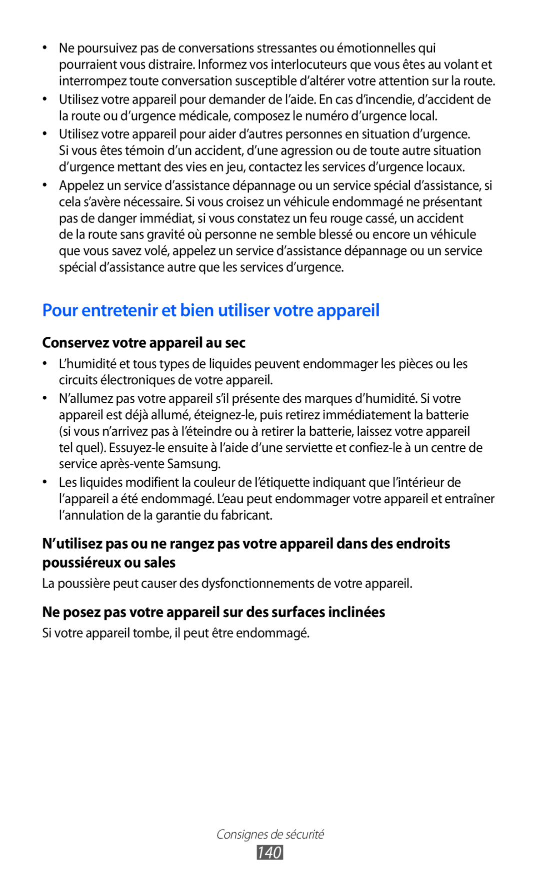 Samsung GT-S8500HKAXEF, GT-S8500HKABOG, GT-S8500BAASFR, GT-S8500BAAVGF Pour entretenir et bien utiliser votre appareil, 140 