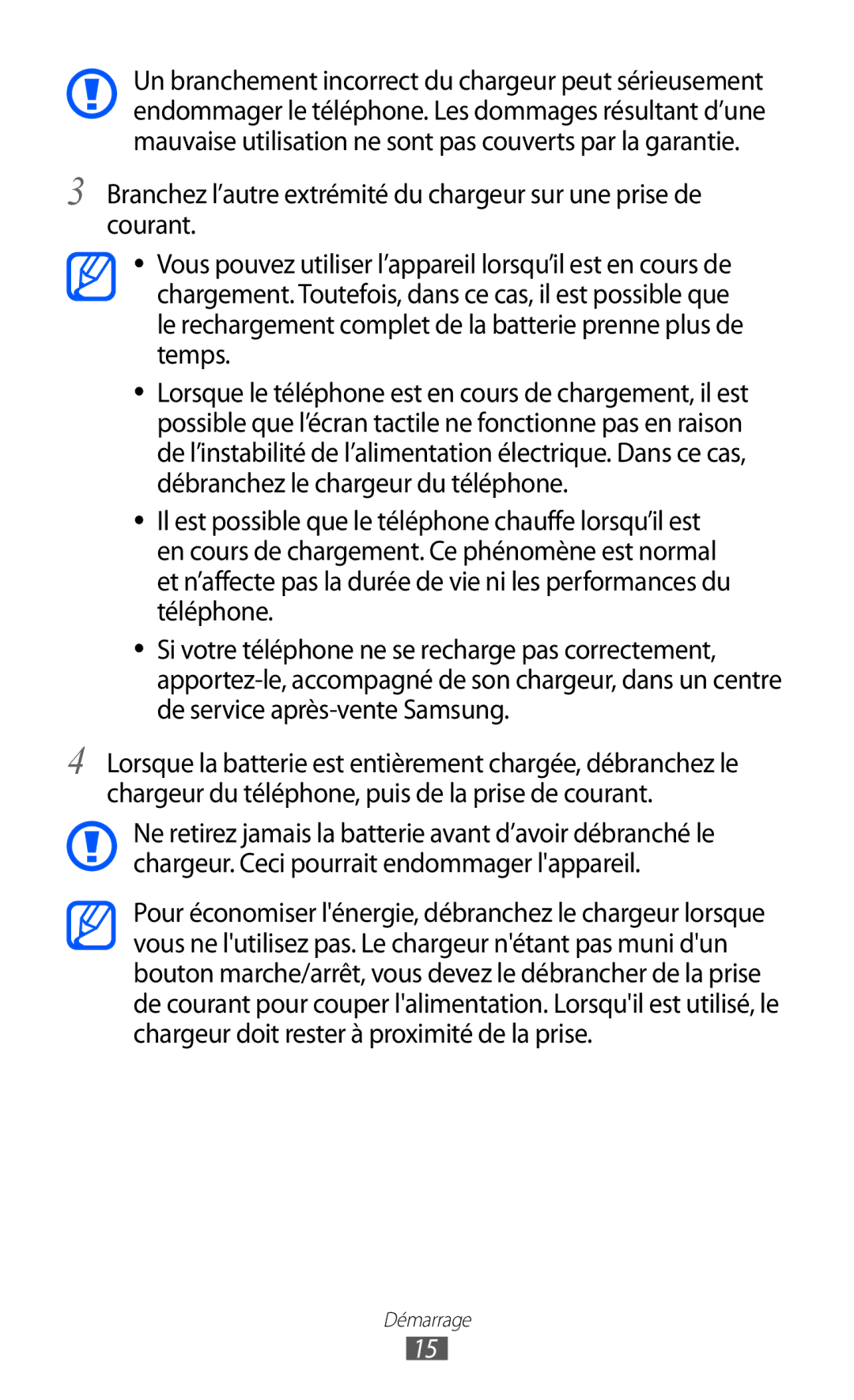 Samsung GT-S8500HKABOG, GT-S8500HKAXEF, GT-S8500BAASFR, GT-S8500BAAVGF, GT-S8500BAAORC, GT-S8500BAAORN manual Démarrage 