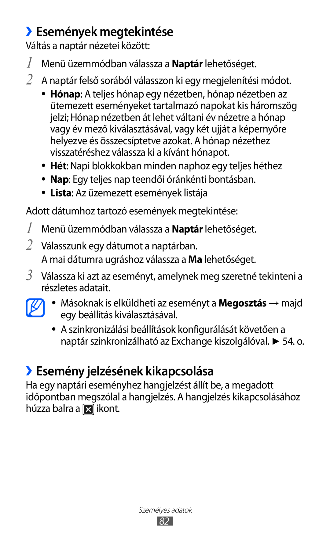 Samsung GT-S8500BAAO2C, GT-S8500HKAXEO, GT-S8500HKAOMN manual ››Események megtekintése, ››Esemény jelzésének kikapcsolása 