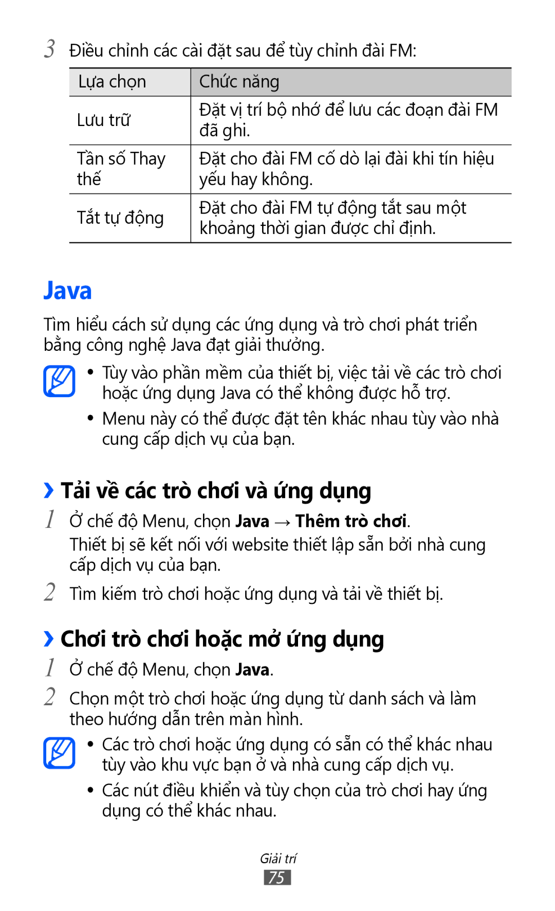 Samsung GT-S8500BAAXXV, GT-S8500HKAXEV manual Java, ››Tải về các trò chơi và ứ́ng dụng, ››Chơi trò chơi hoặc mở ứ́ng dụng 