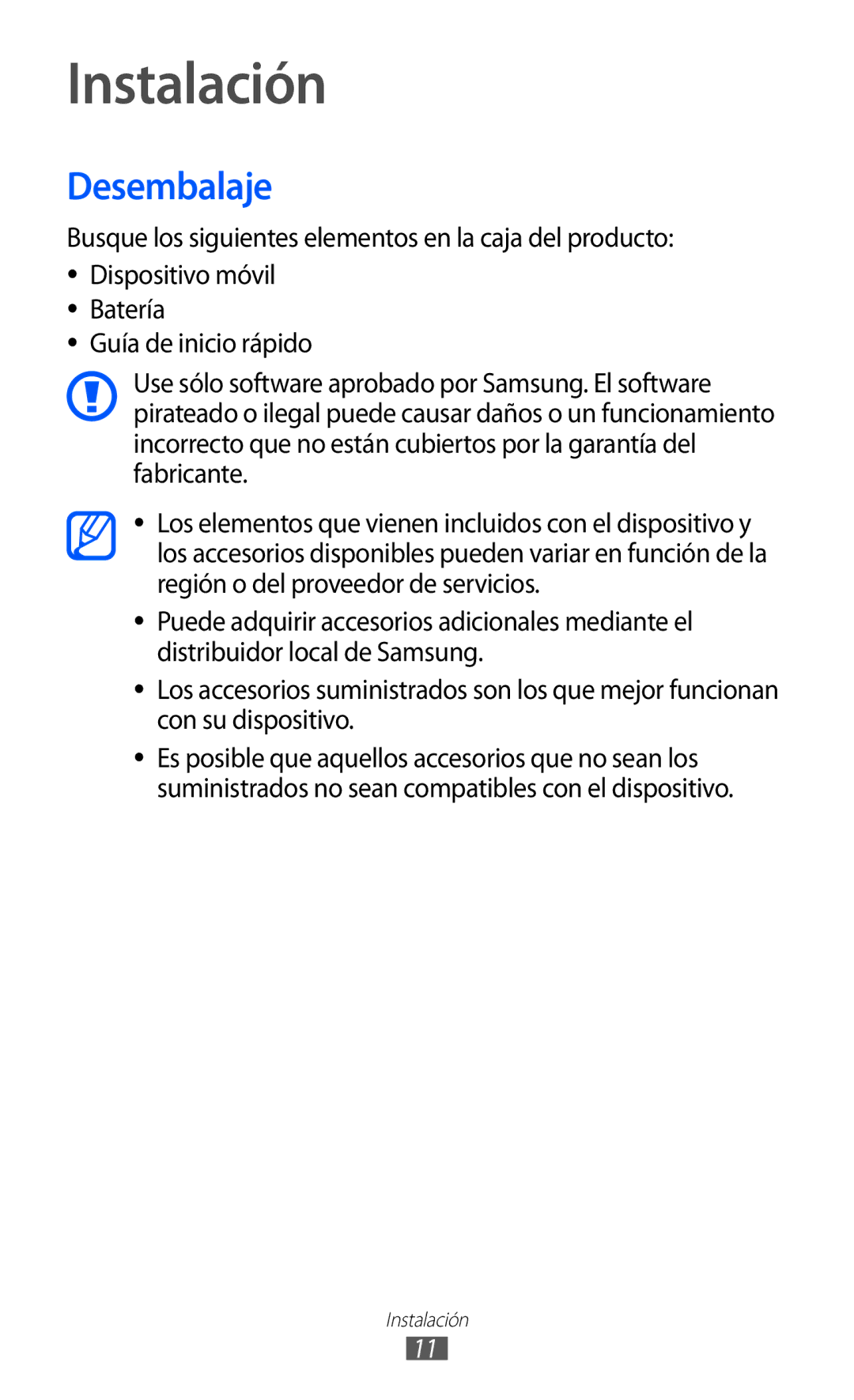 Samsung GT-S8500HKATEE, GT-S8500PDAFOP, GT-S8500BAAYOG, GT-S8500BAATEE, GT-S8500PDAXEC manual Instalación, Desembalaje 