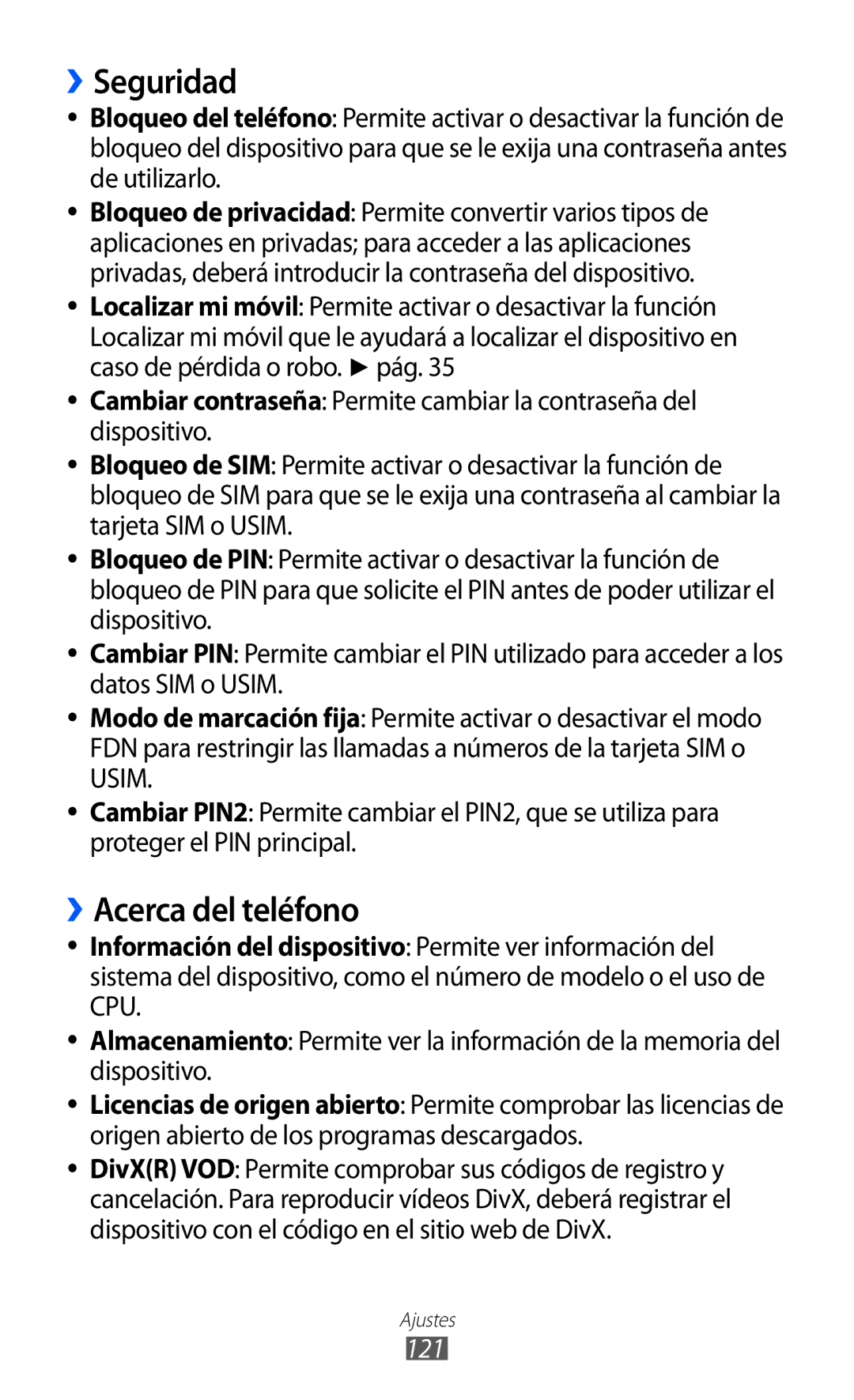 Samsung GT-S8500BAAYOG, GT-S8500PDAFOP, GT-S8500BAATEE, GT-S8500PDAXEC manual ››Seguridad, ››Acerca del teléfono, 121 