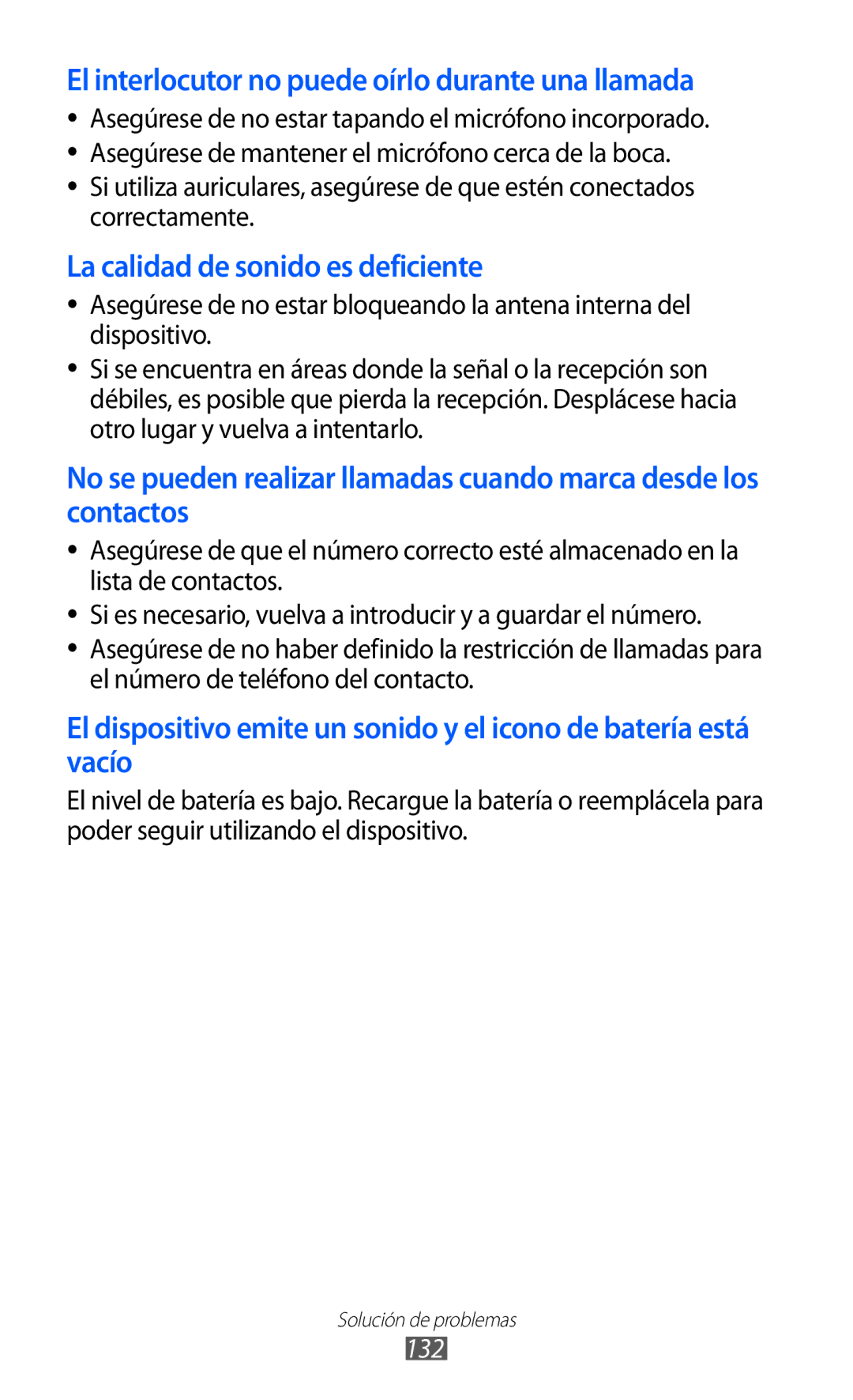 Samsung GT-S8500BAABIT, GT-S8500PDAFOP, GT-S8500BAAYOG manual El interlocutor no puede oírlo durante una llamada, 132 