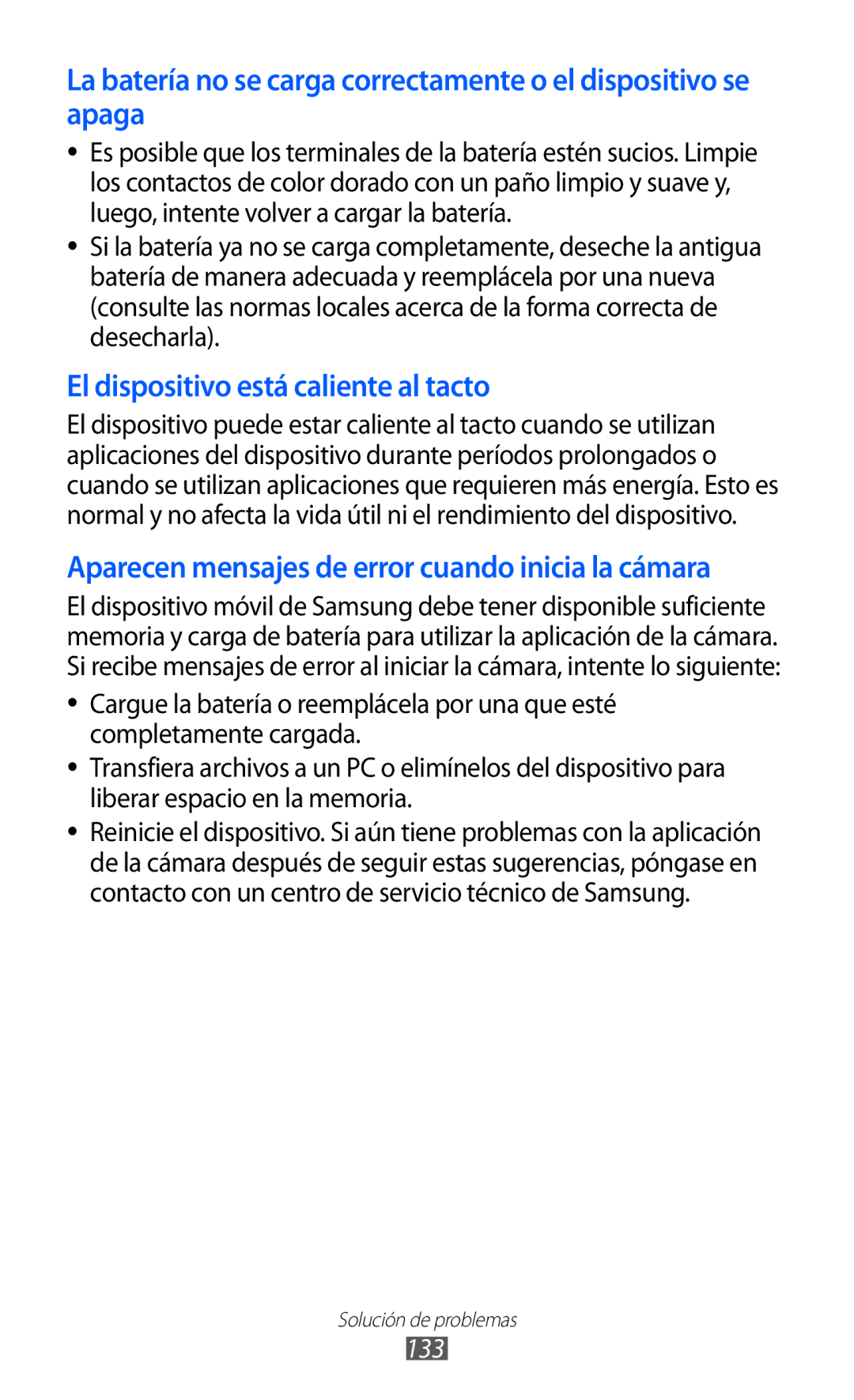 Samsung GT-S8500HKAXEC, GT-S8500PDAFOP, GT-S8500BAAYOG, GT-S8500BAATEE manual El dispositivo está caliente al tacto, 133 