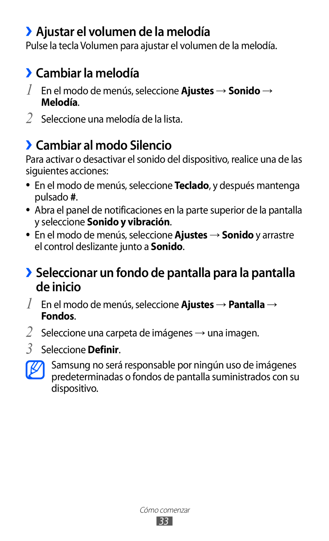 Samsung GT-S8500HKAXEC manual ››Ajustar el volumen de la melodía, ››Cambiar la melodía, ››Cambiar al modo Silencio, Melodía 