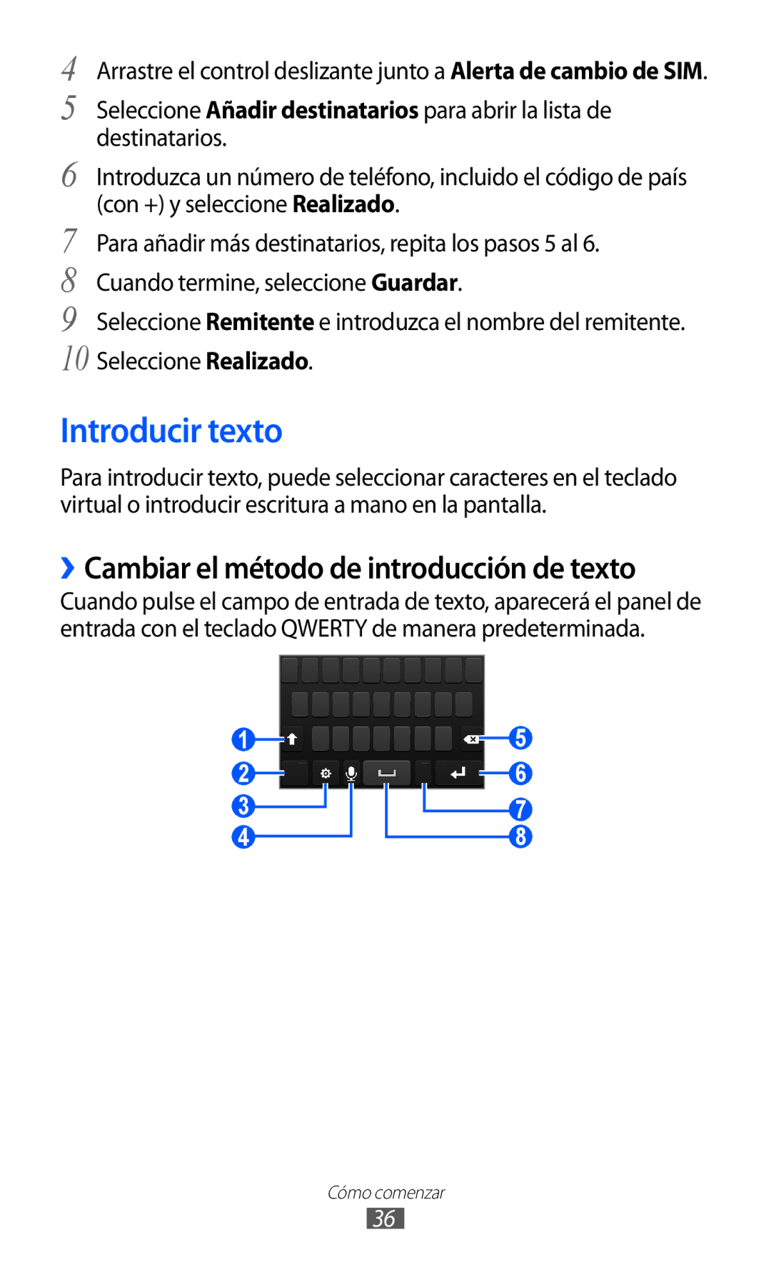 Samsung GT-S8500BAAAMN, GT-S8500PDAFOP, GT-S8500BAAYOG manual Introducir texto, ››Cambiar el método de introducción de texto 