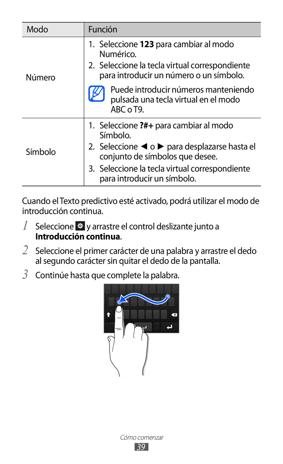 Samsung GT-S8500BAAXEC Modo Función Seleccione 123 para cambiar al modo Numérico, Pulsada una tecla virtual en el modo 