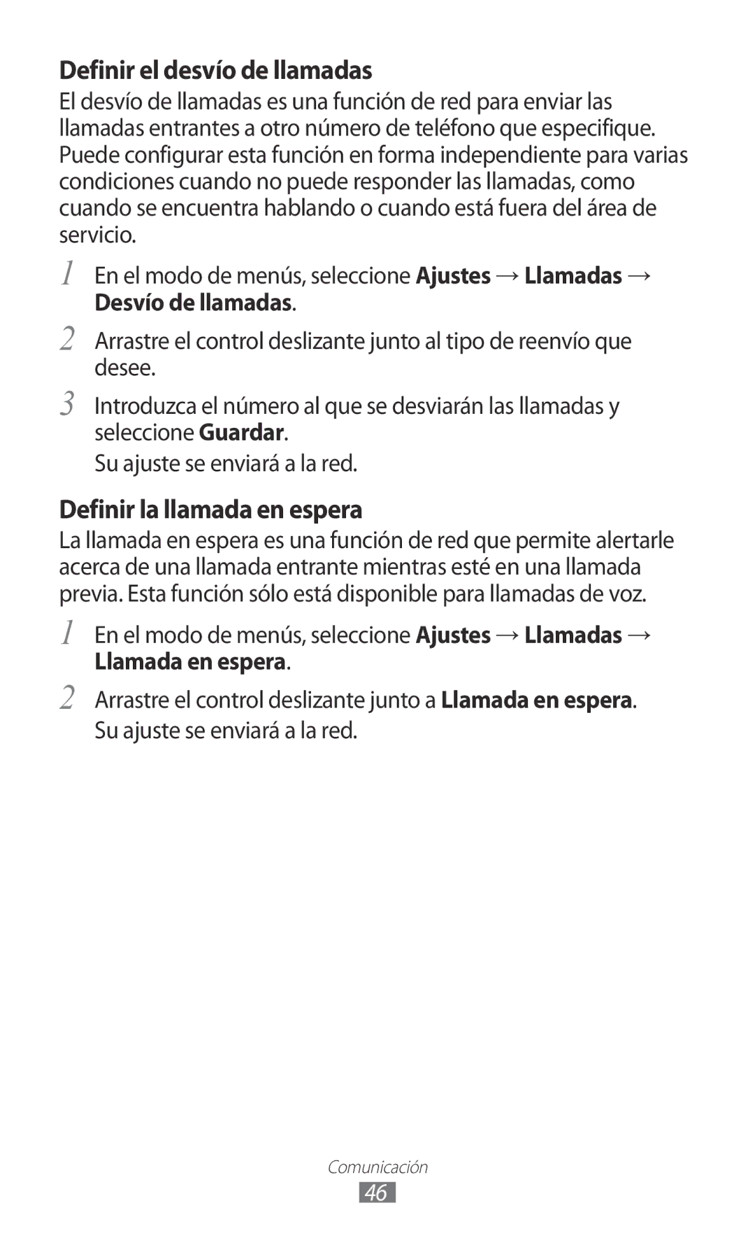 Samsung GT-S8500ISAFOP, GT-S8500PDAFOP, GT-S8500BAAYOG manual Definir el desvío de llamadas, Definir la llamada en espera 