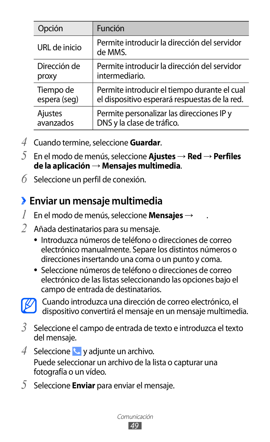 Samsung GT-S8500HKAFOP, GT-S8500PDAFOP, GT-S8500BAAYOG, GT-S8500BAATEE, GT-S8500PDAXEC manual ››Enviar un mensaje multimedia 