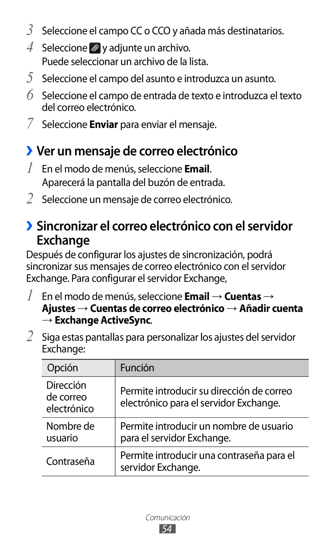 Samsung GT-S8500BAAFOP, GT-S8500PDAFOP, GT-S8500BAAYOG ››Ver un mensaje de correo electrónico, → Exchange ActiveSync 