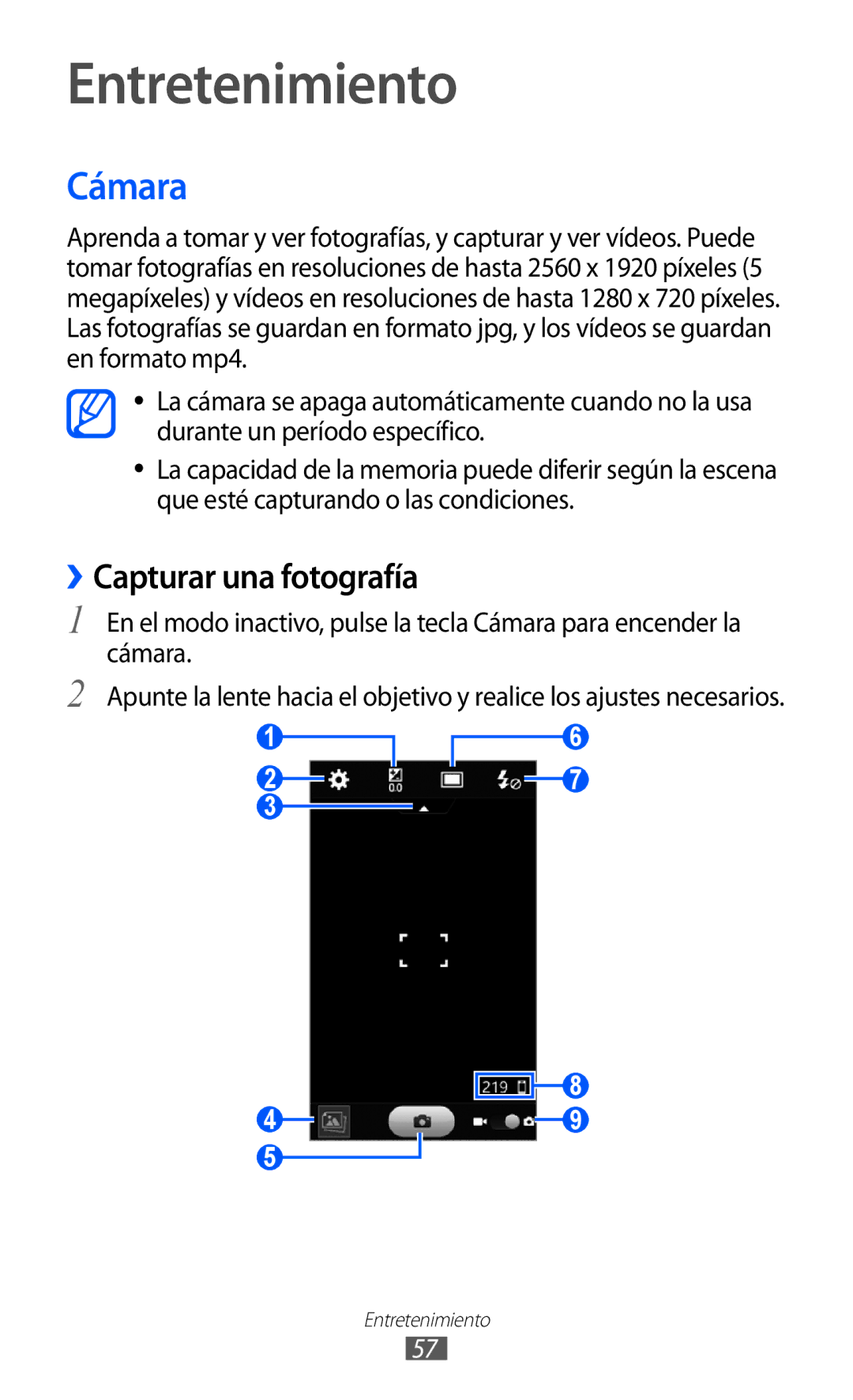 Samsung GT-S8500LRAFOP, GT-S8500PDAFOP, GT-S8500BAAYOG, GT-S8500BAATEE Entretenimiento, Cámara, ››Capturar una fotografía 