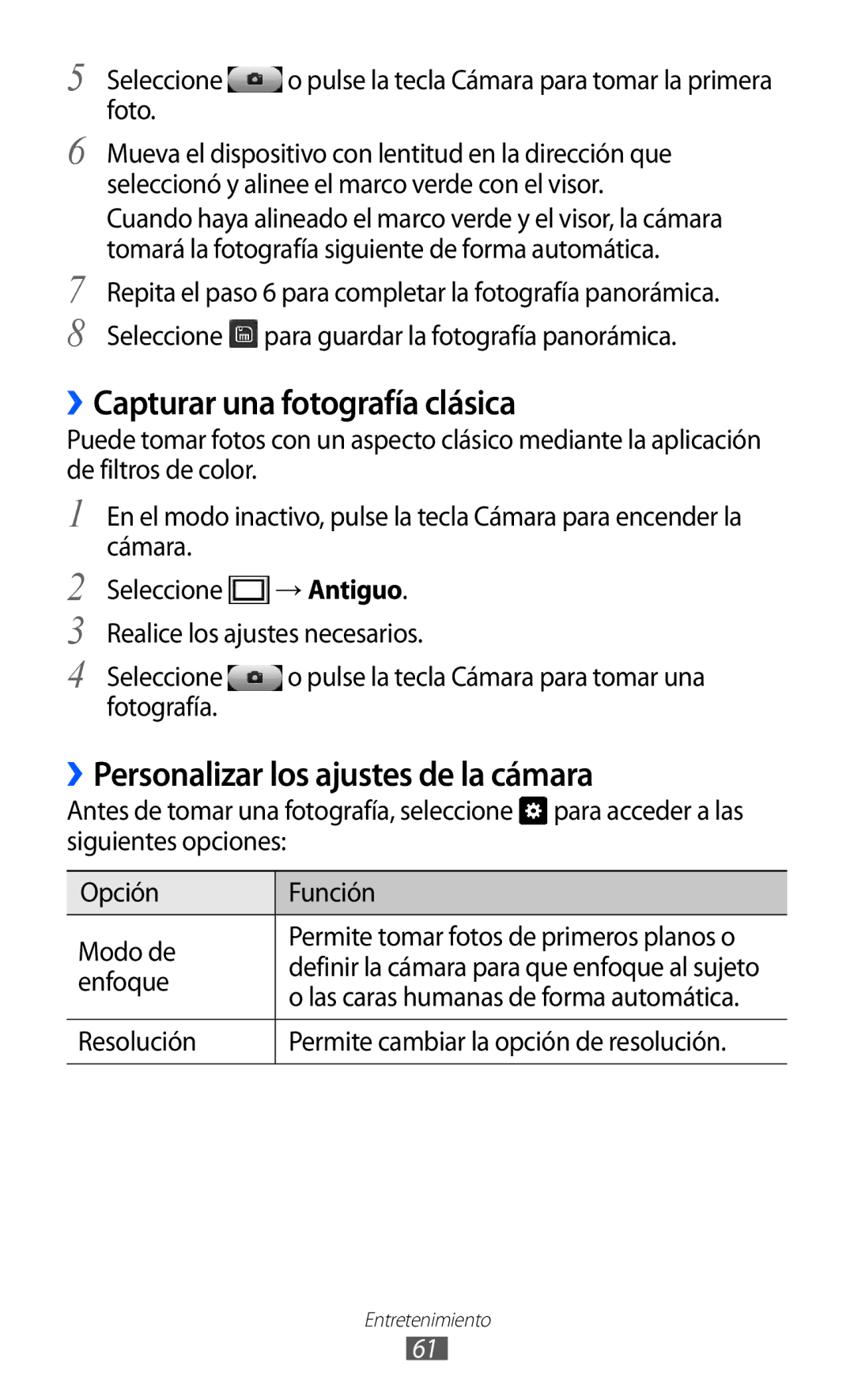 Samsung GT-S8500BAAYOG ››Capturar una fotografía clásica, ››Personalizar los ajustes de la cámara, Enfoque, Resolución 